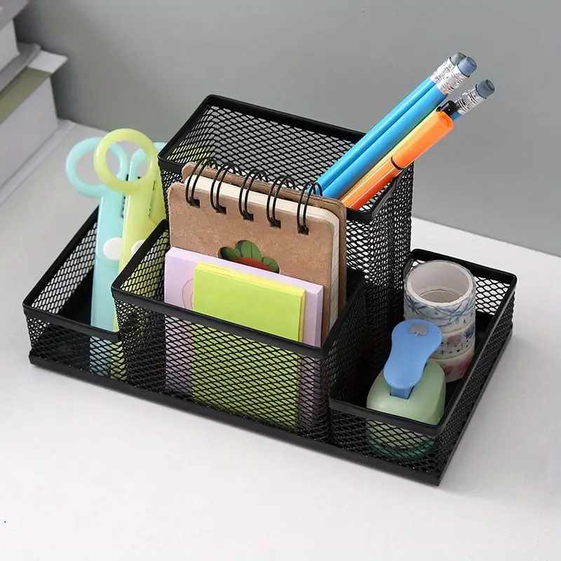 Organizador De Escritorio Lápices Y Notas Metálico 15 Cm Negro - imagen 3