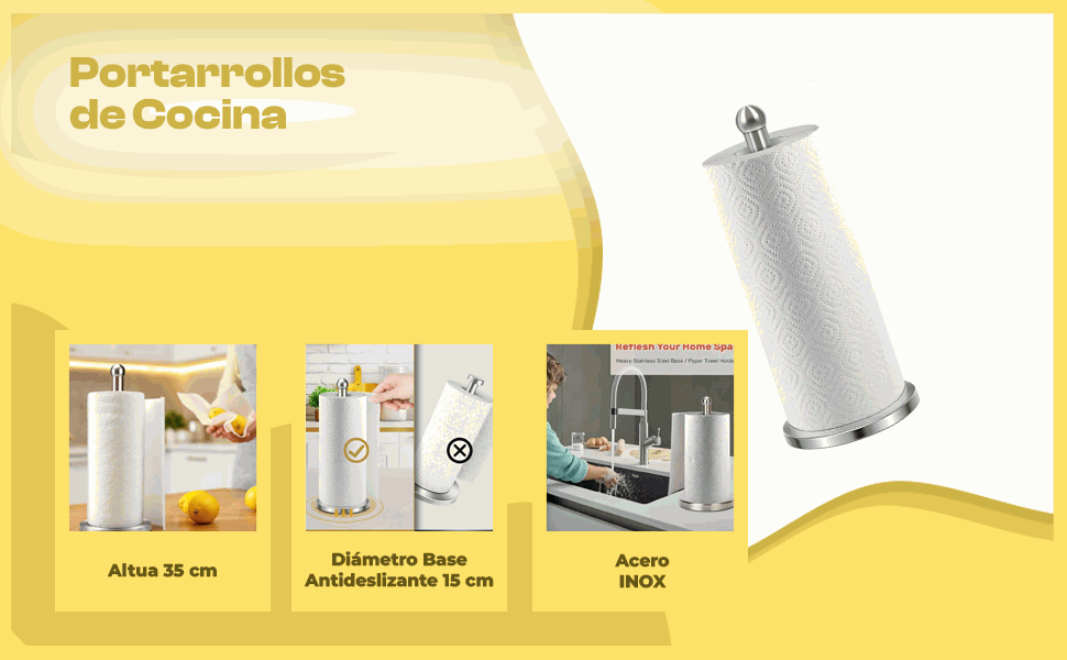 Banner - Portarrollos de Cocina acero inoxidable 35 cm altura