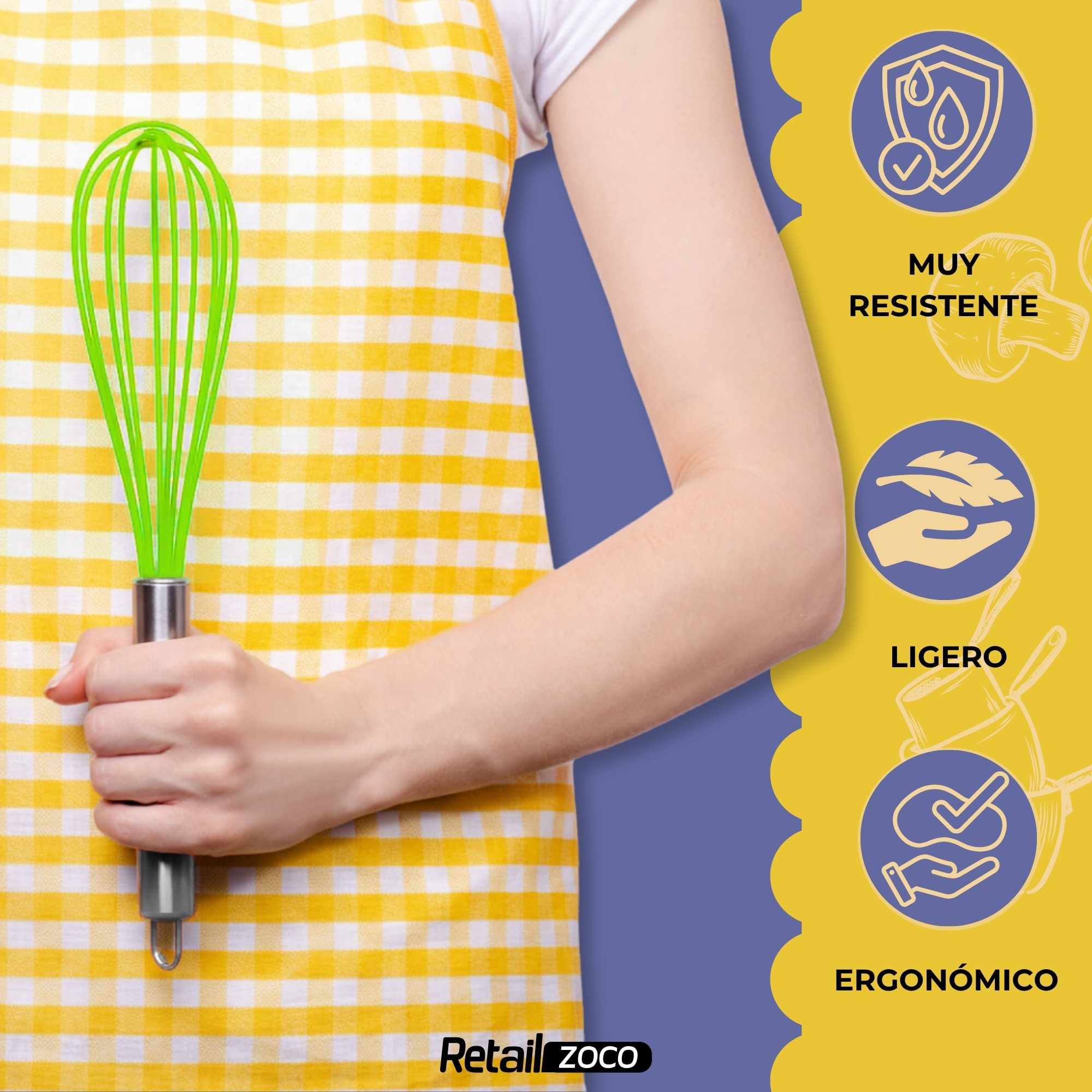 Batidor manual silicona y acero inox 25 cm verde - imagen 3