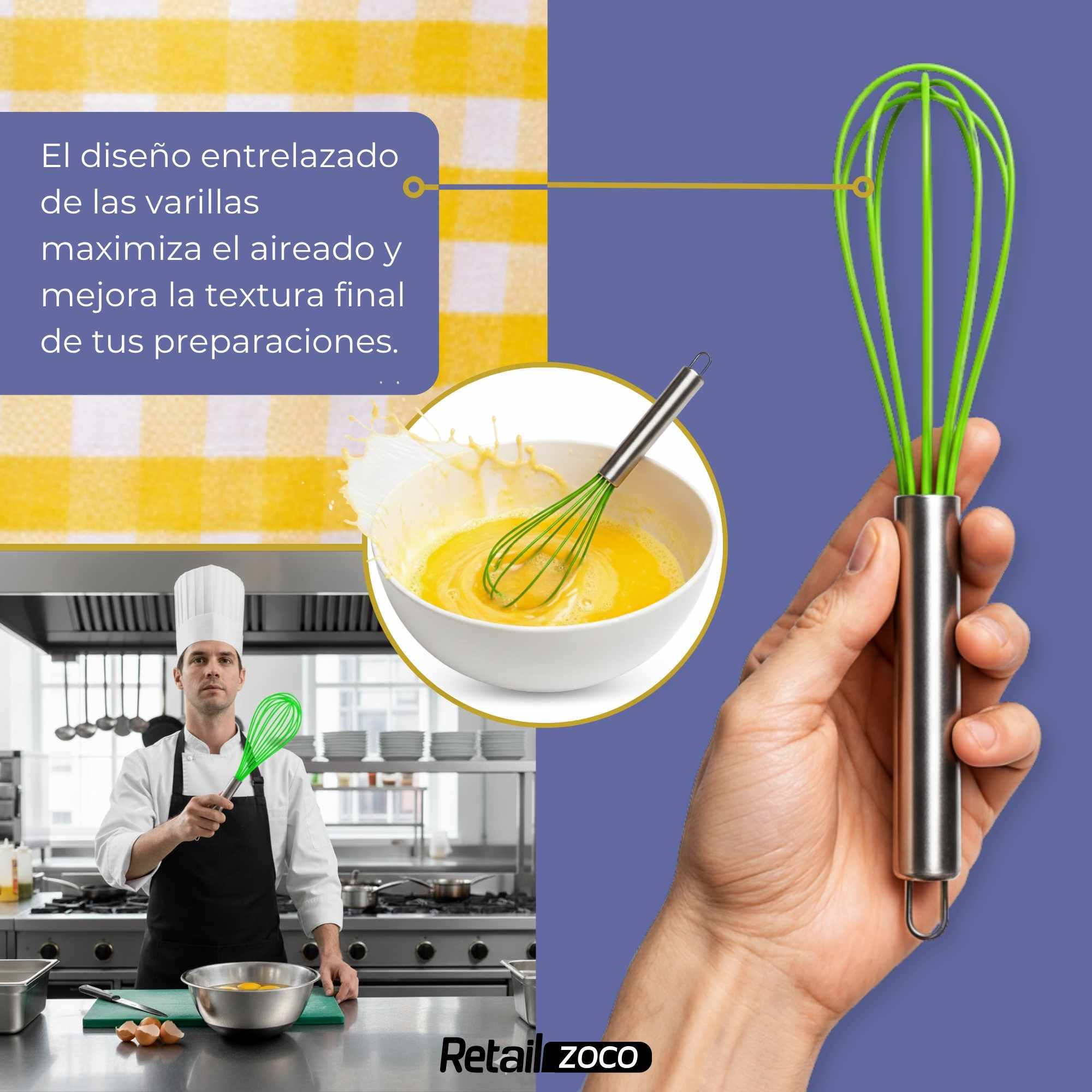 Batidor manual silicona y acero inox 25 cm verde - imagen 5