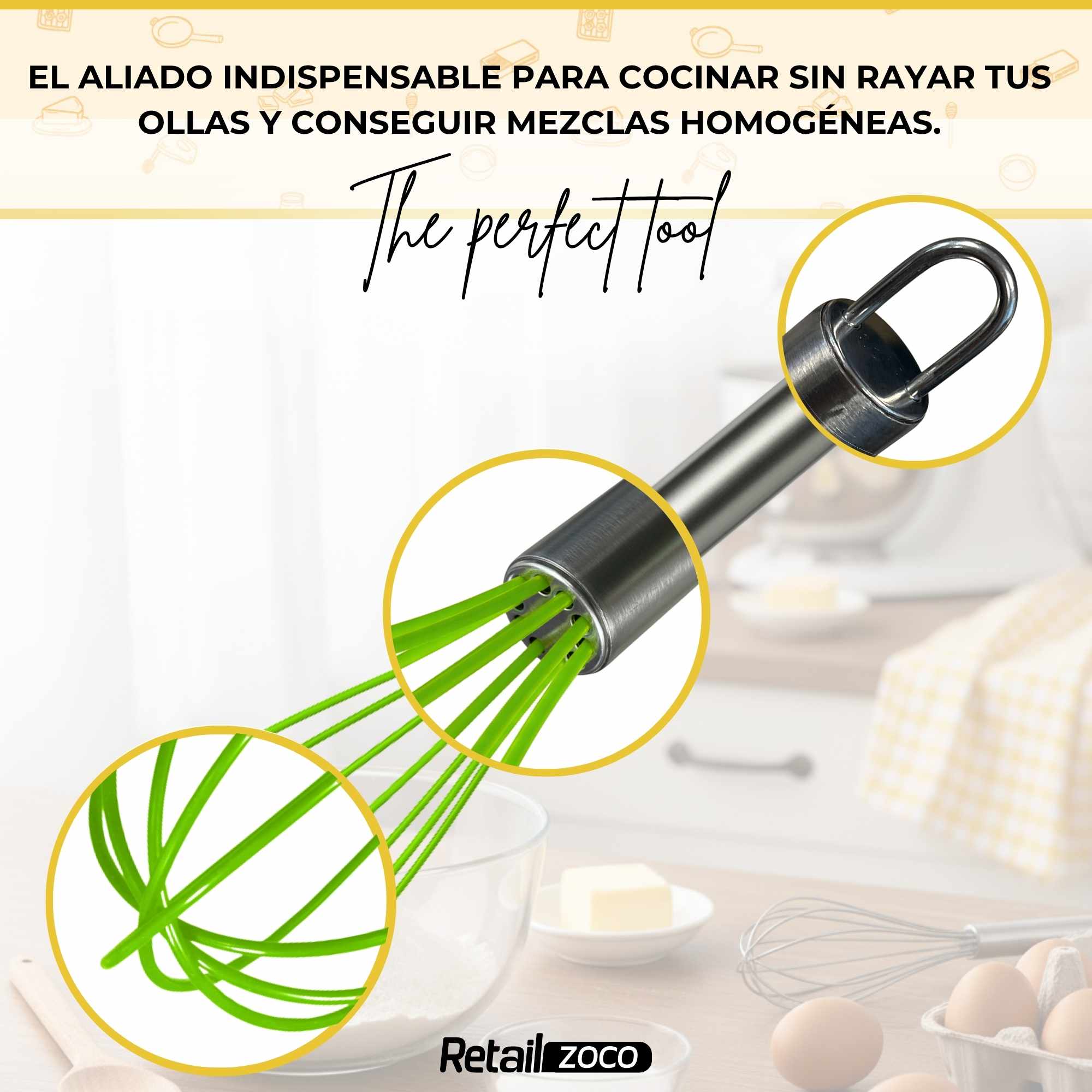 Batidor manual silicona y acero inox 25 cm verde - imagen 6