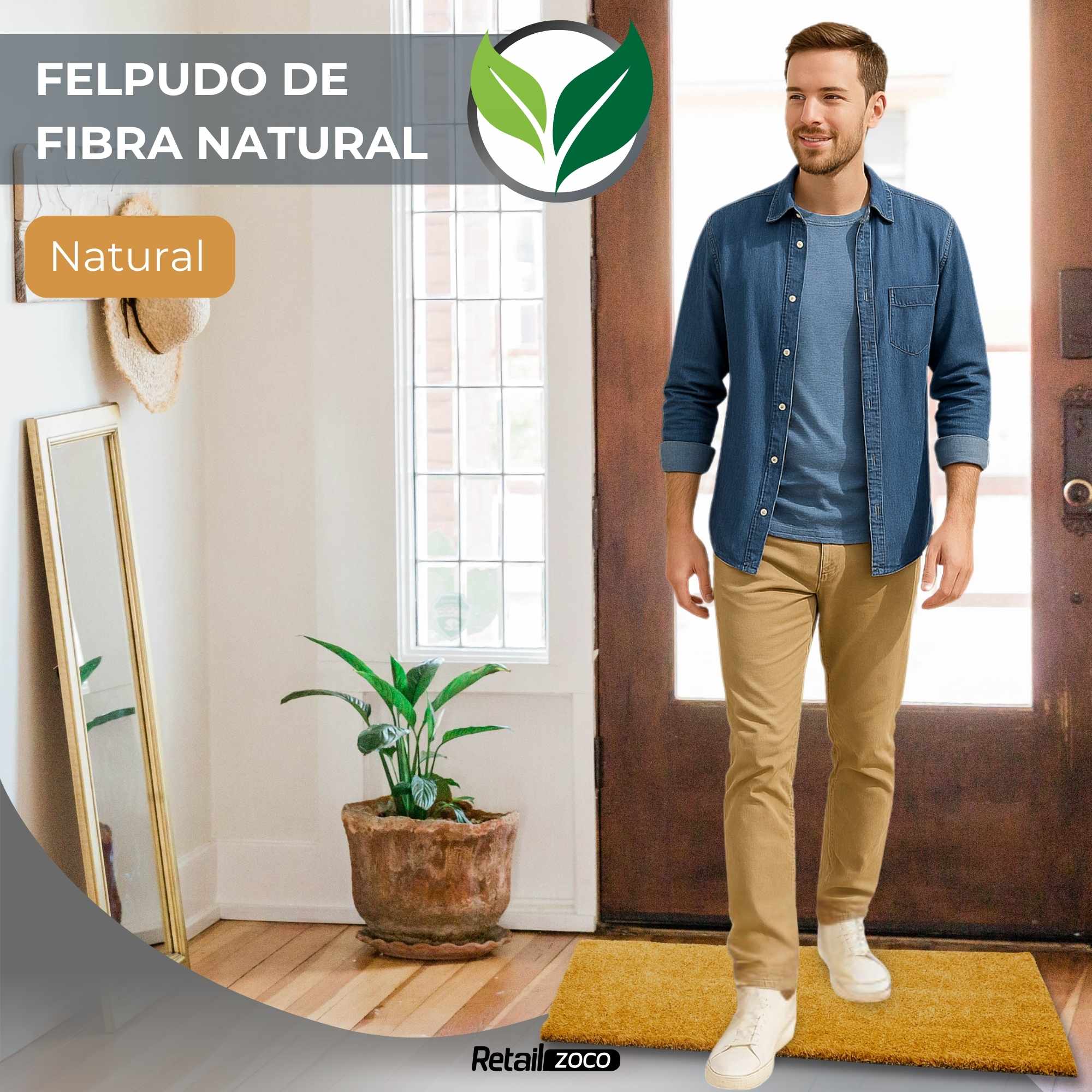 Felpudo de coco liso natural 40 x 60 cm - imagen 2