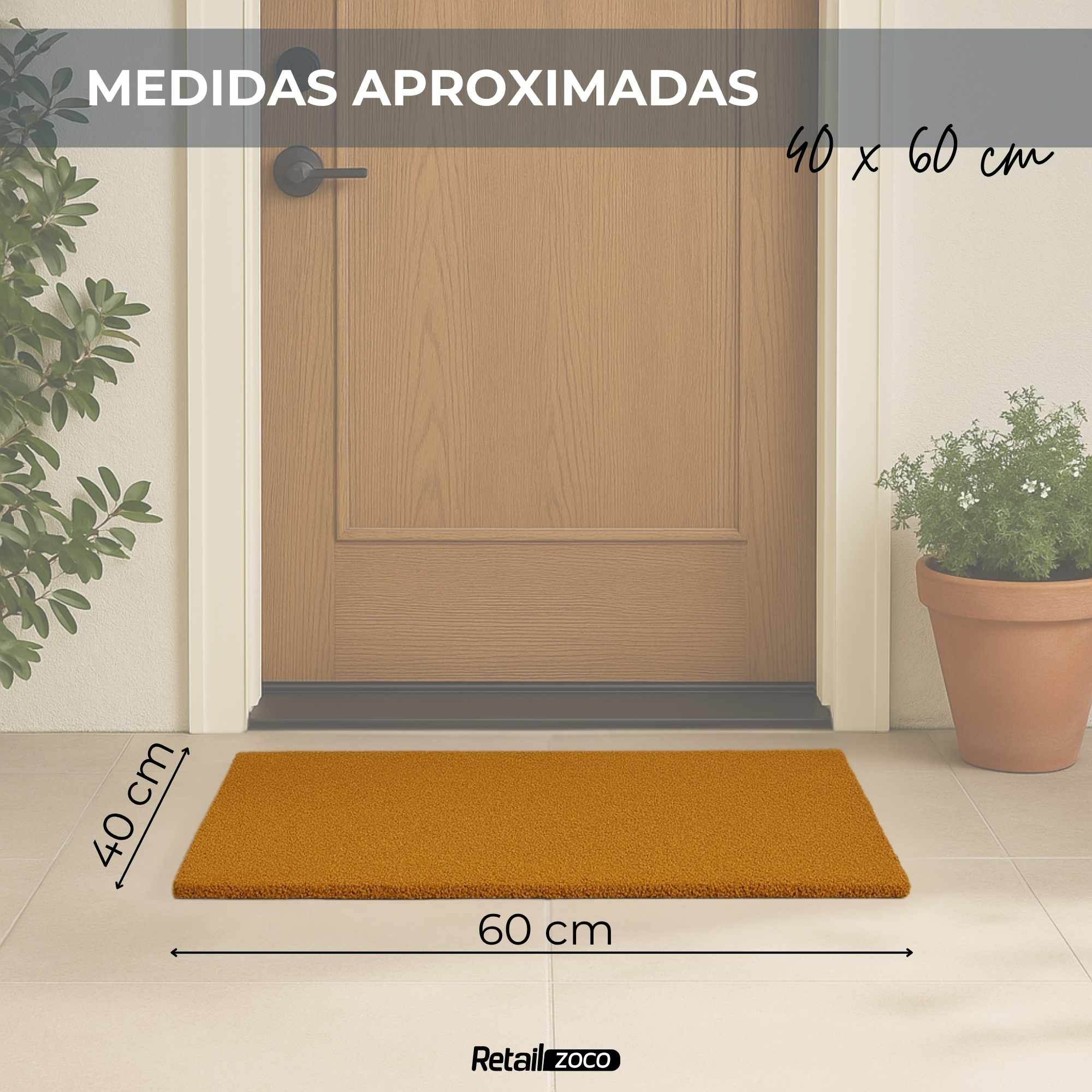 Felpudo de coco liso natural 40 x 60 cm - imagen 3