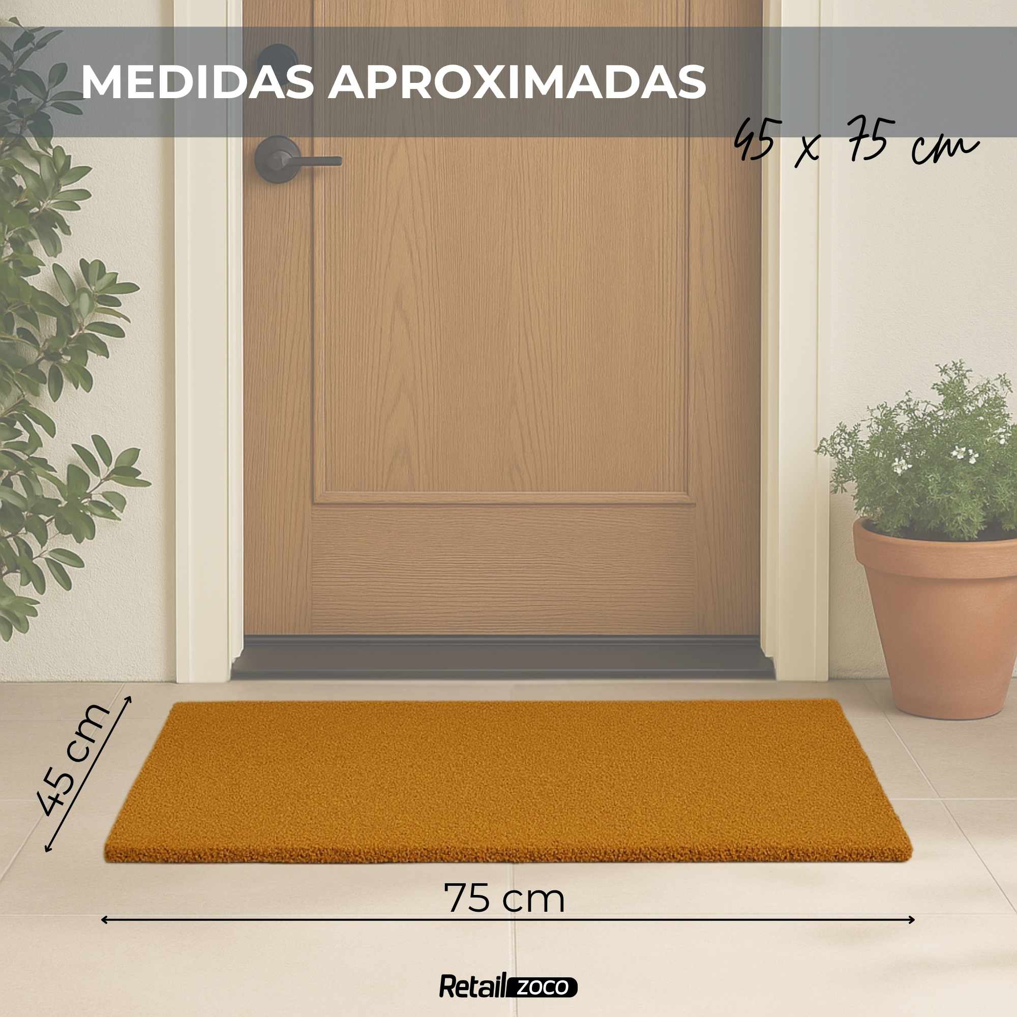 Felpudo de coco liso natural 45 x 75 cm - imagen 3