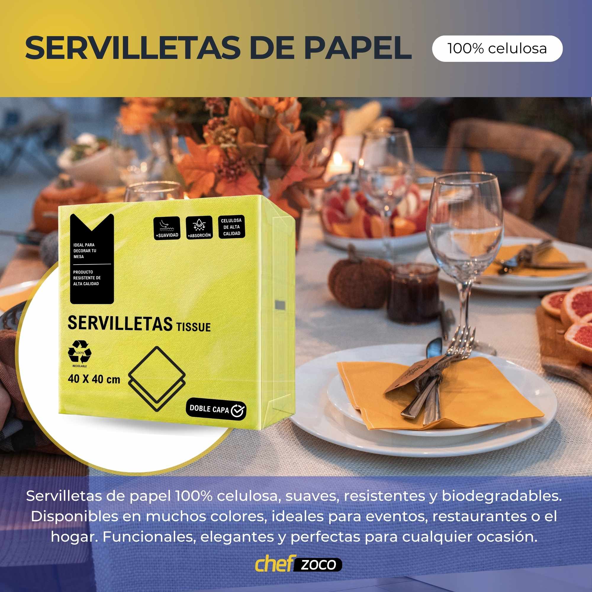 Servilletas De Papel 40x40 cm Amarillo pack 50 uds - imagen 2