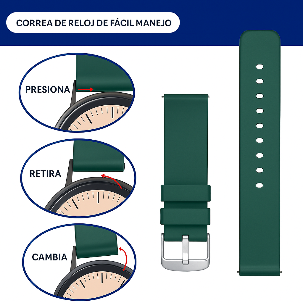 Correa reloj silicona liberacion rapida 20 mm Verde oscuro - imagen 3