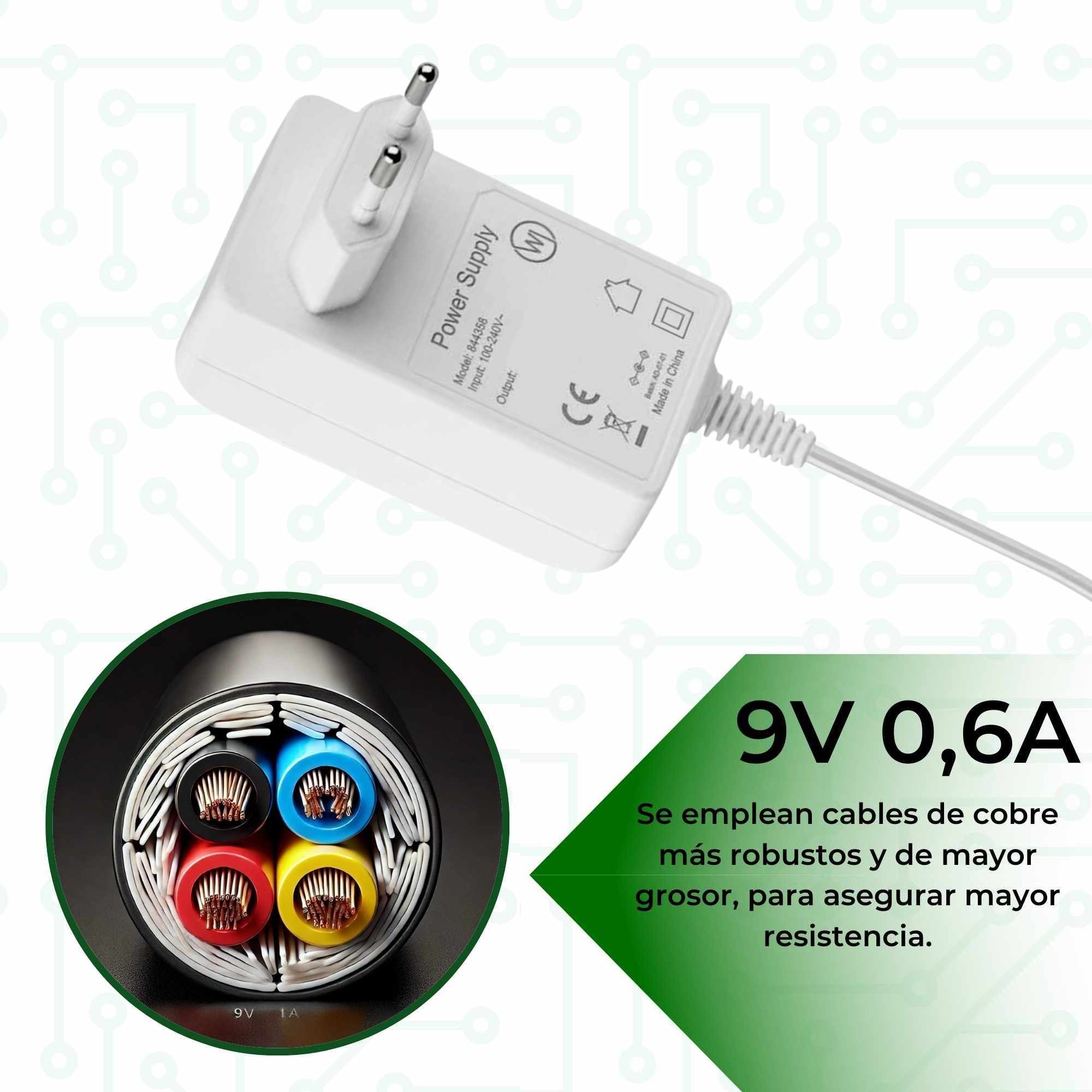 Alimentador 9V 0.6A DC 5.5x2.5 mm blanco - imagen 2