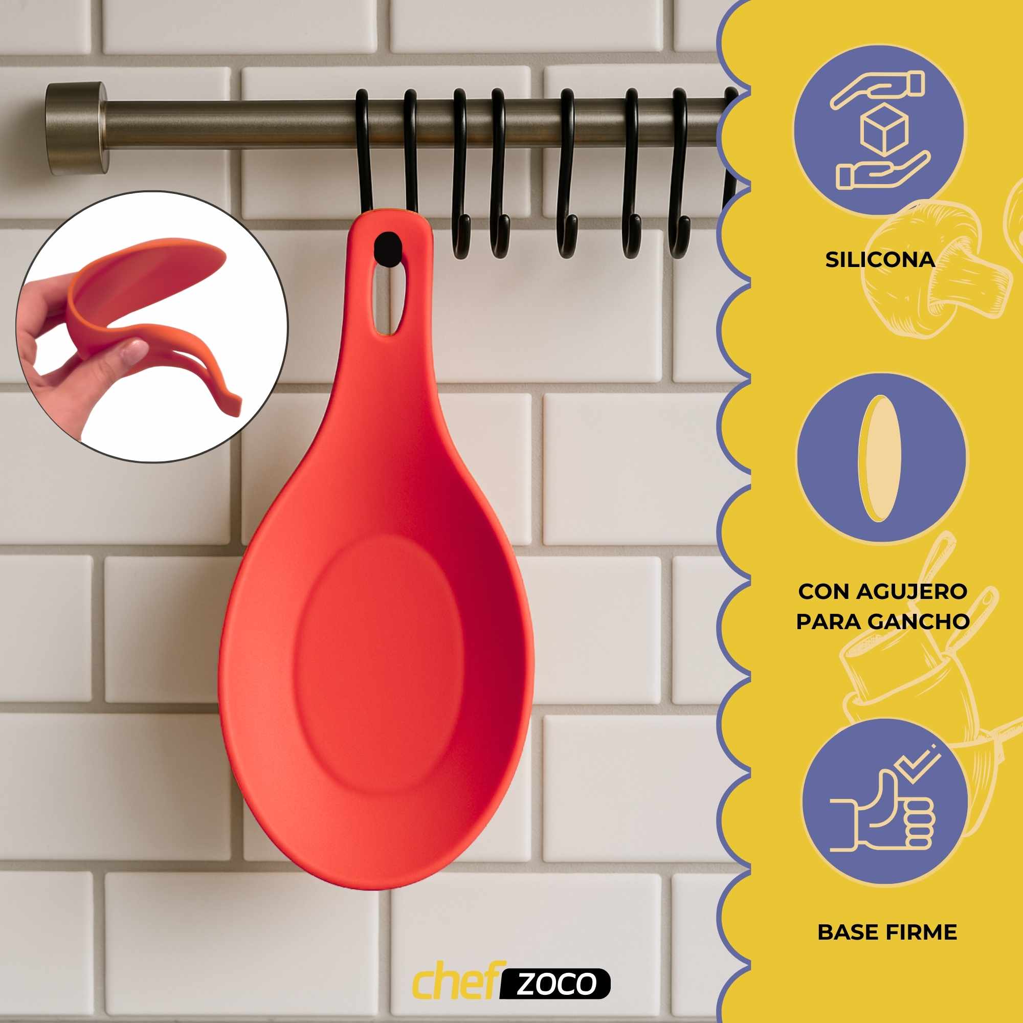 Soporte Reposa Cuchara Silicona Para Cocina Rojo - imagen 4