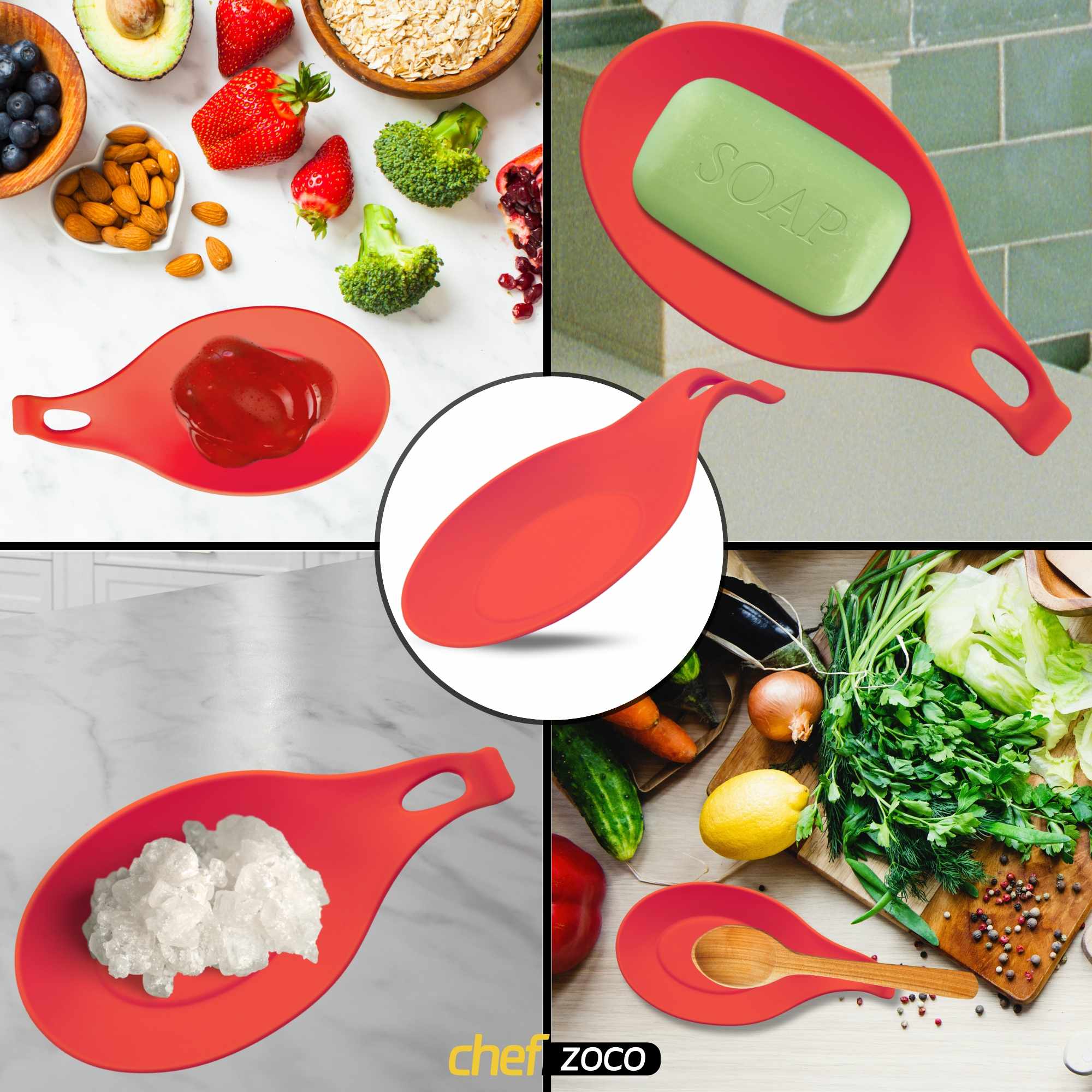 Soporte Reposa Cuchara Silicona Para Cocina Rojo - imagen 6