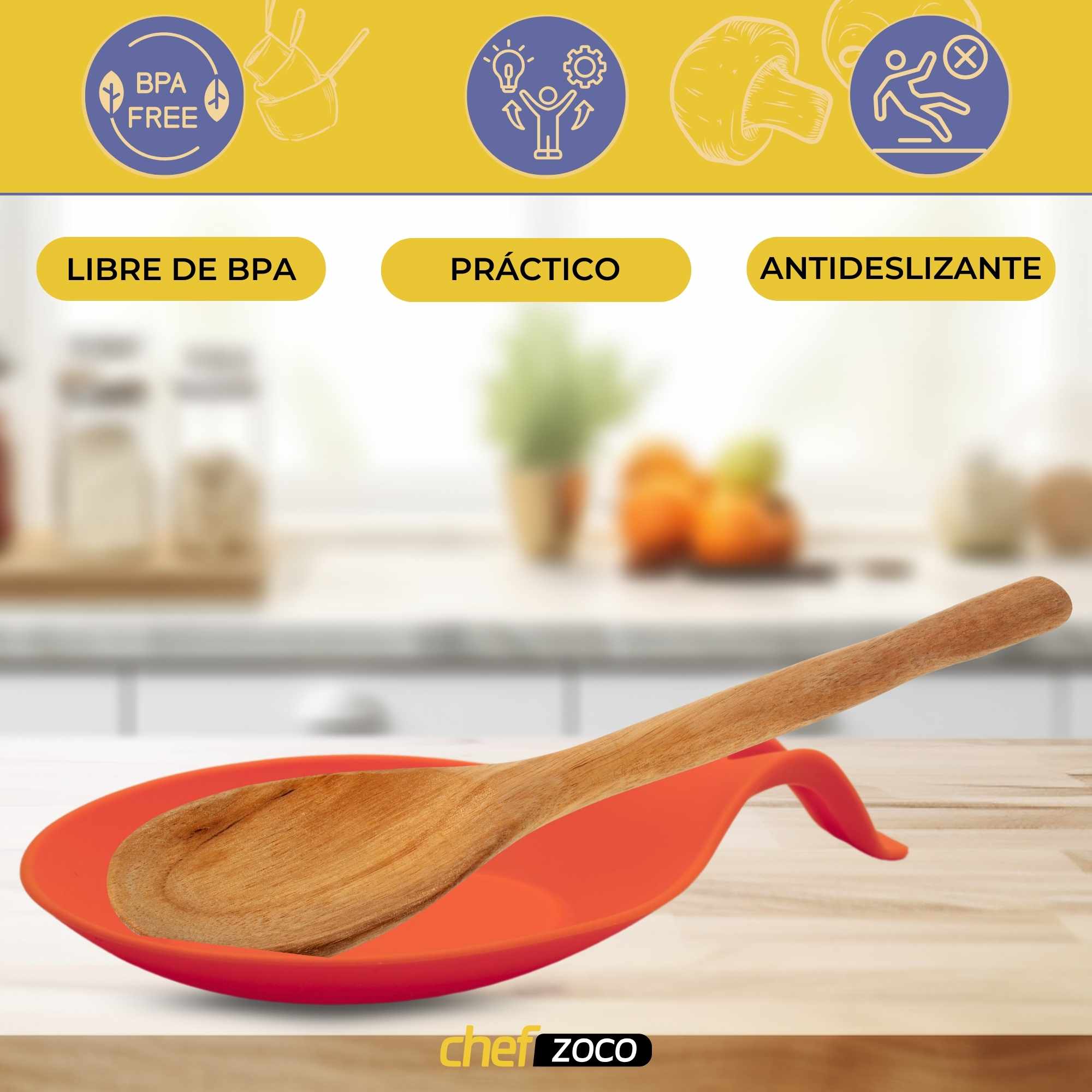 Soporte Reposa Cuchara Silicona Para Cocina Rojo - imagen 2