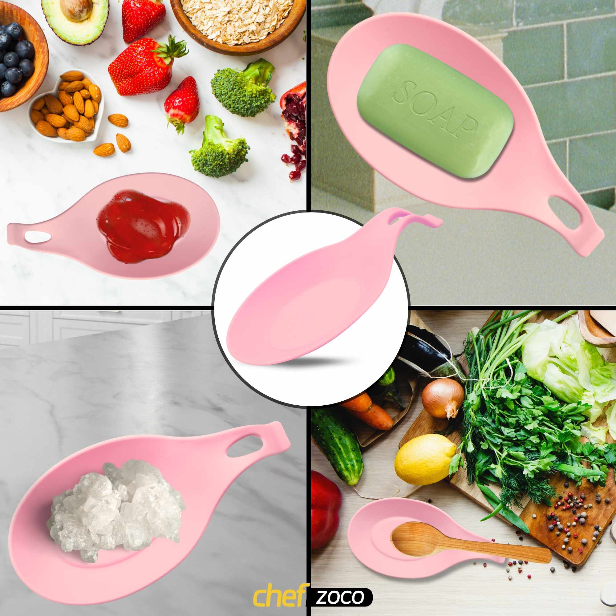 Soporte Reposa Cuchara Silicona Para Cocina Rosa - imagen 6