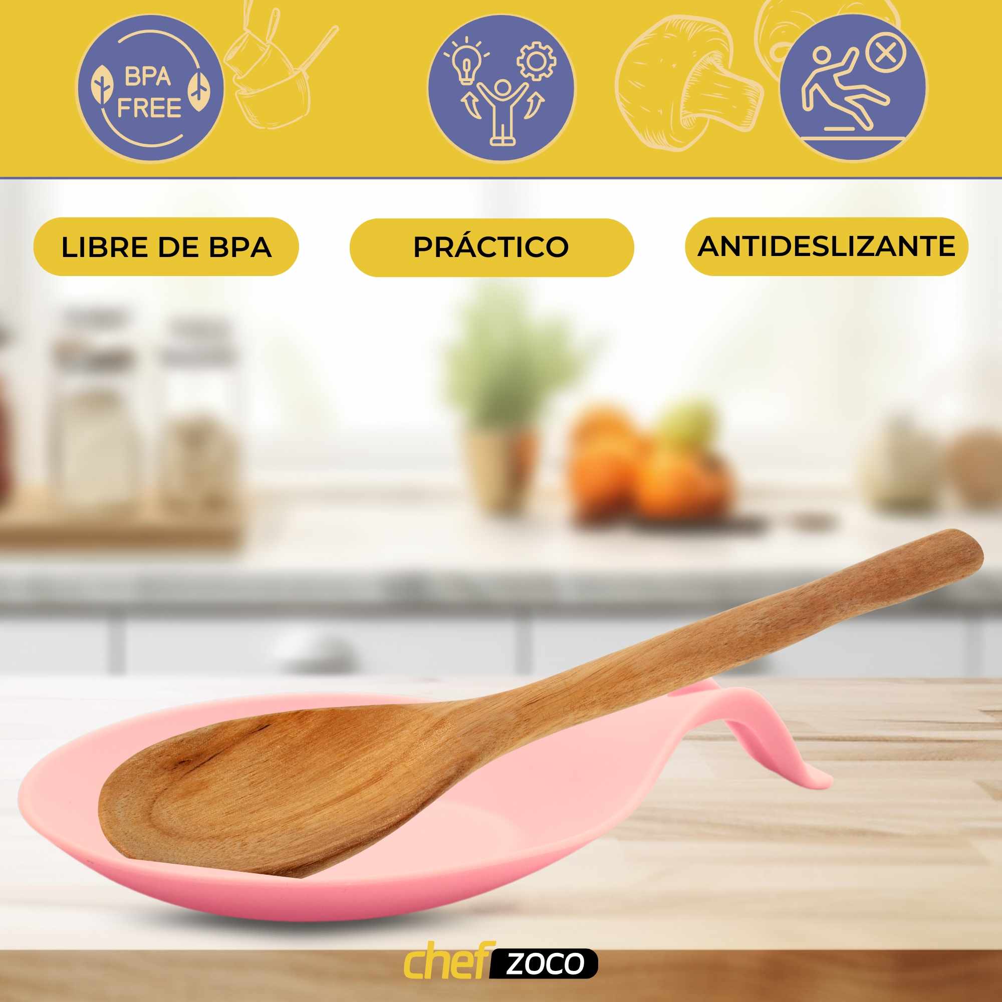 Soporte Reposa Cuchara Silicona Para Cocina Rosa - imagen 2