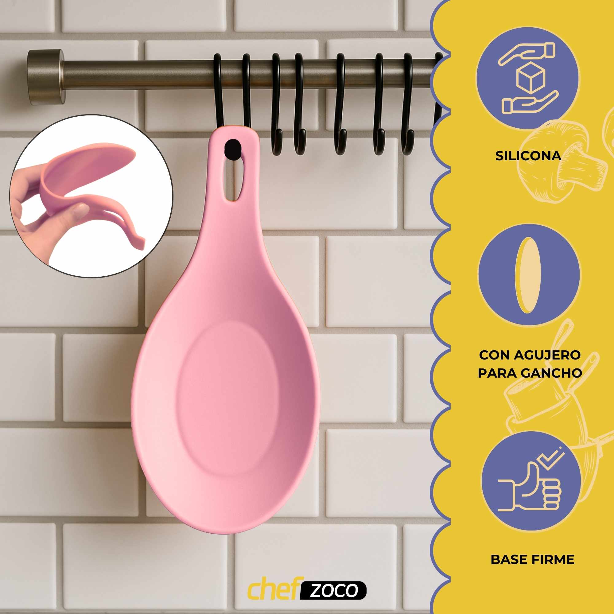 Soporte Reposa Cuchara Silicona Para Cocina Rosa - imagen 4