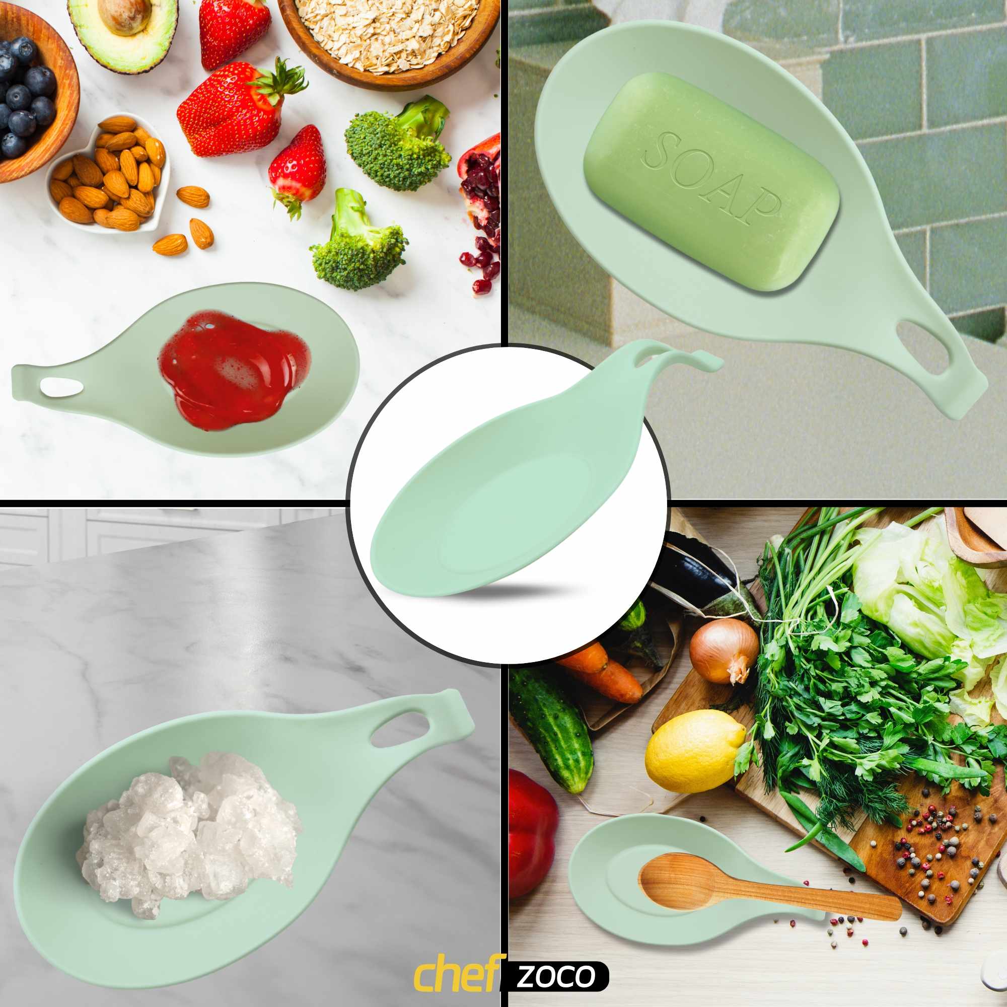 Soporte Reposa Cuchara Silicona Para Cocina Verde - imagen 6