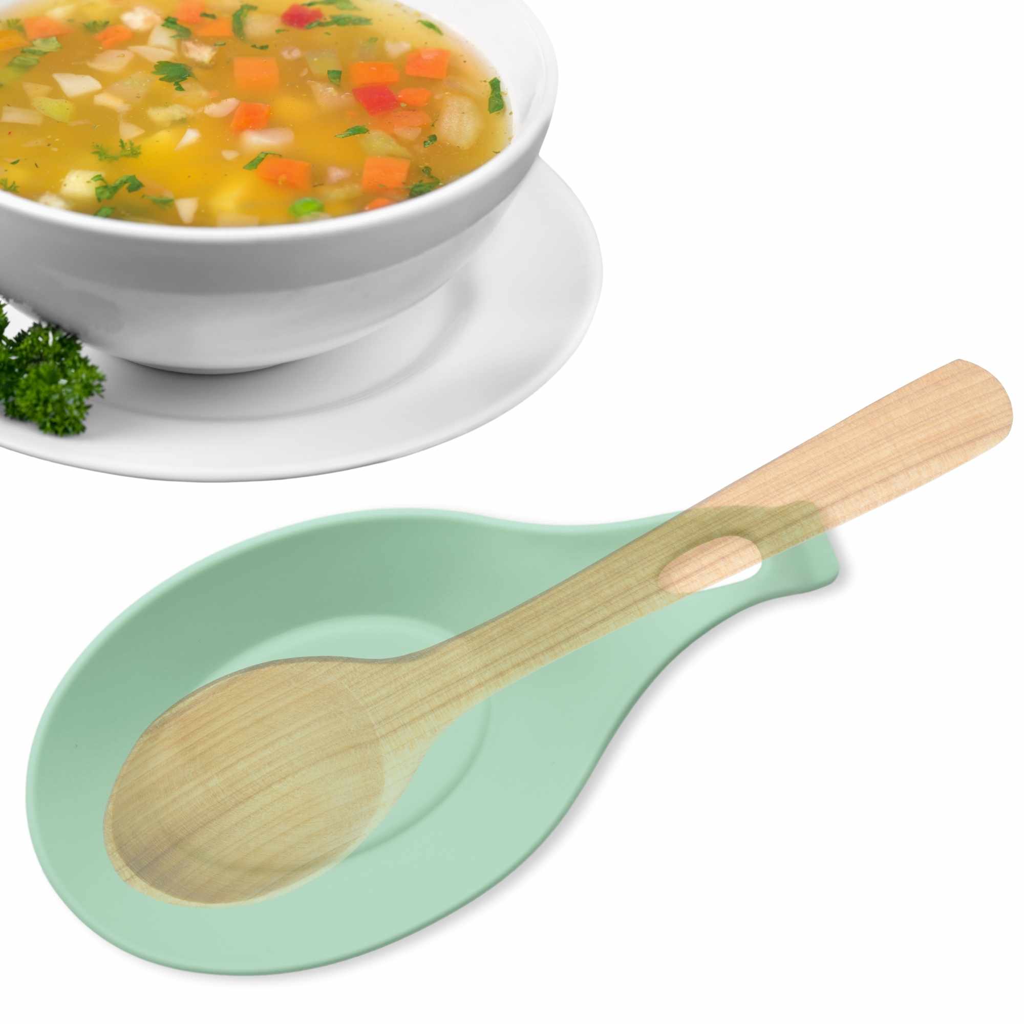 Soporte Reposa Cuchara Silicona Para Cocina Verde