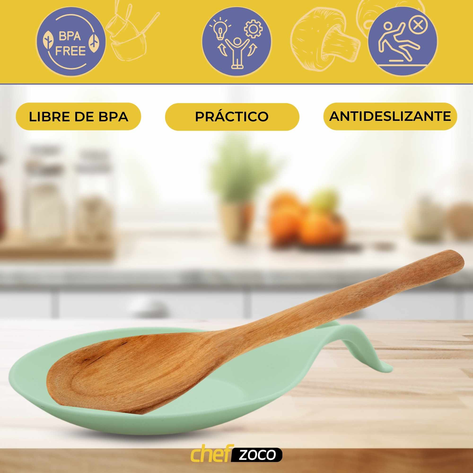 Soporte Reposa Cuchara Silicona Para Cocina Verde - imagen 2