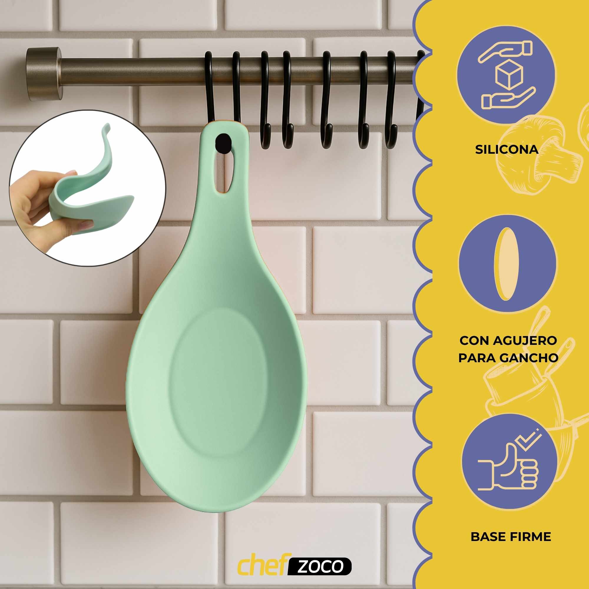 Soporte Reposa Cuchara Silicona Para Cocina Verde - imagen 4