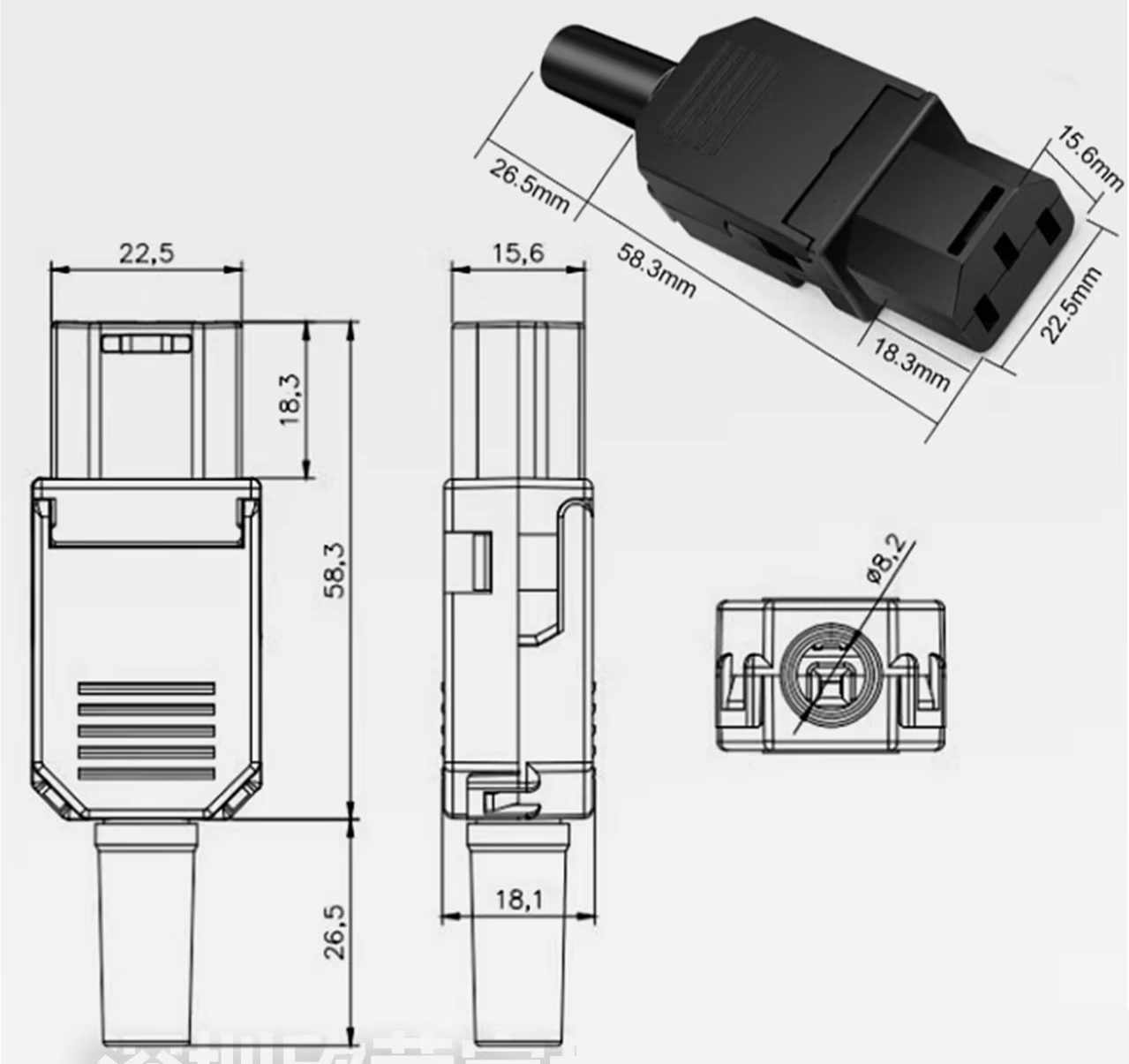 Conector alimentacion C13 hembra 10 A 250V Montaje rapido - imagen 4