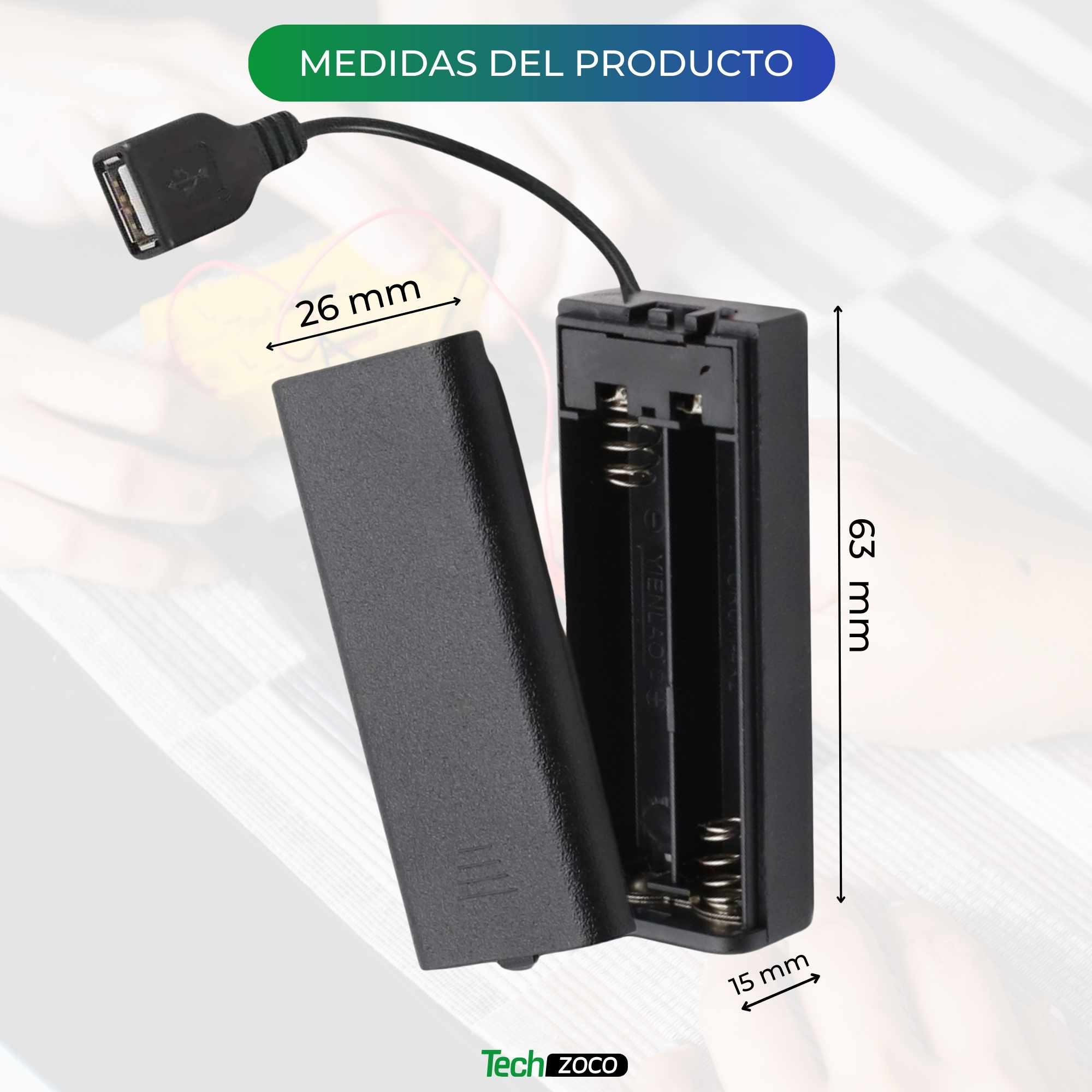 Portapilas USB para 2 pilas LR6 AA con interruptor - imagen 4