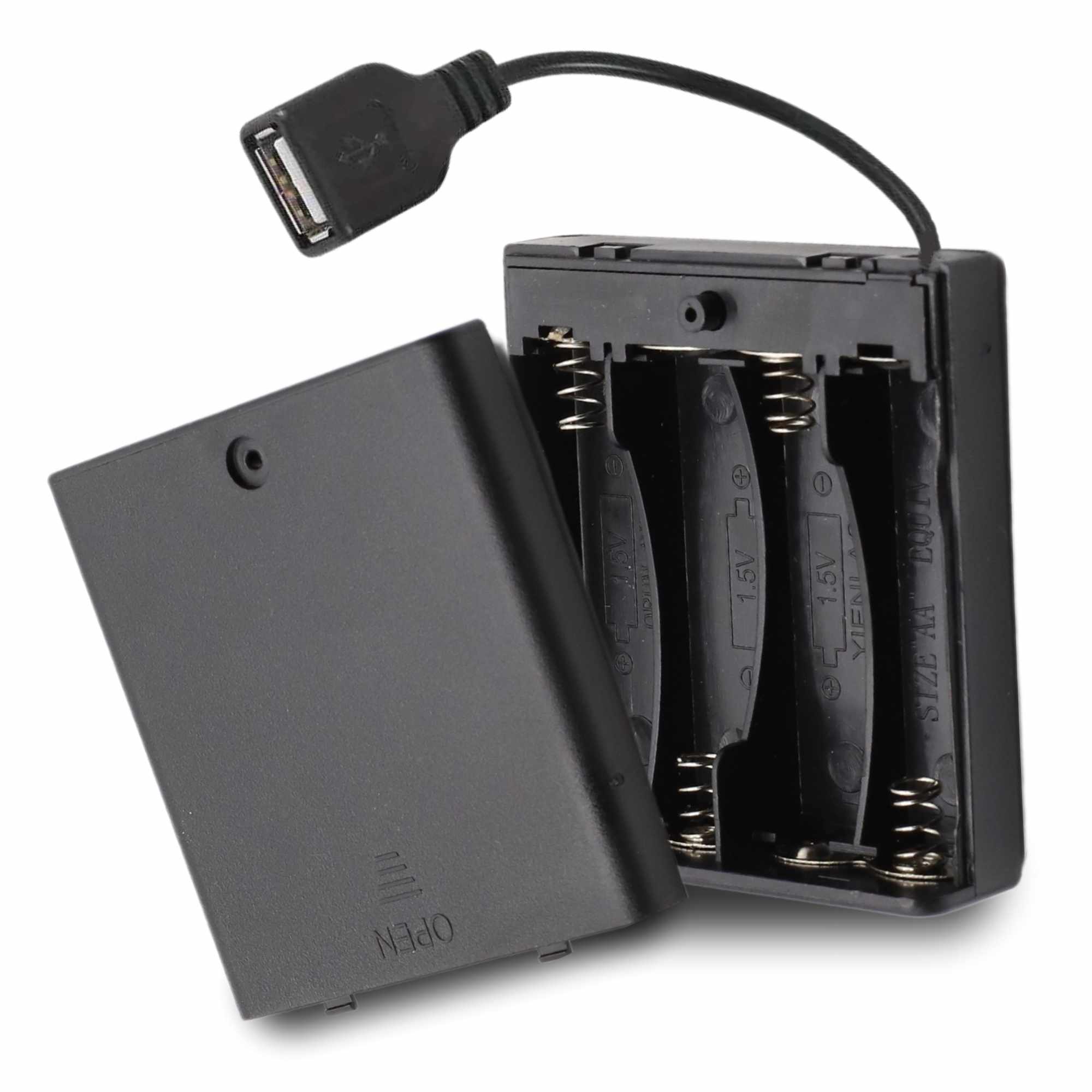 Portapilas USB para 4 pilas LR6 AA con interruptor