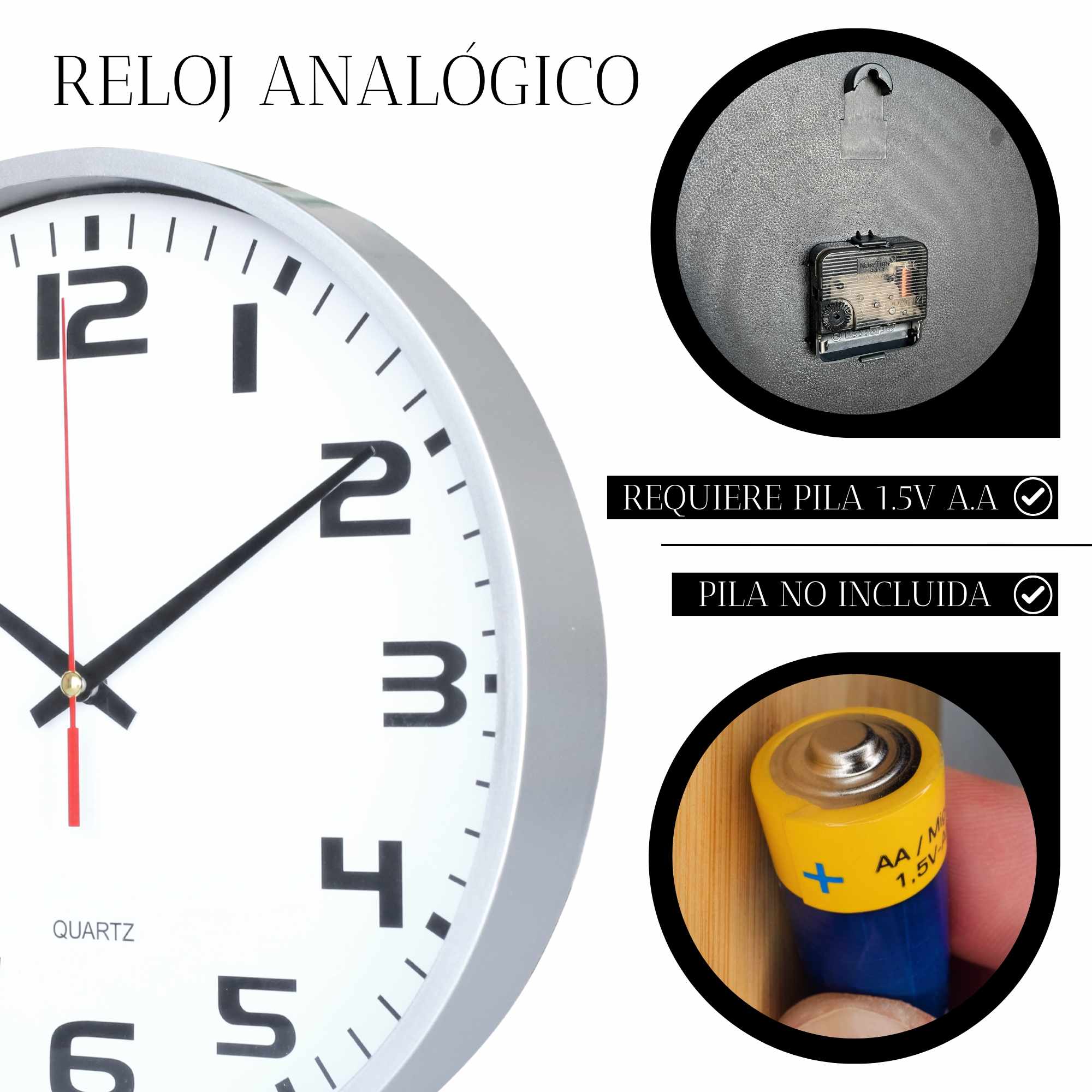 Reloj de pared 24.5 cm Blanco - imagen 3