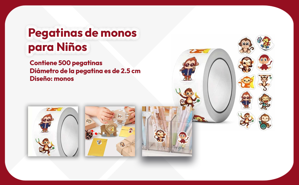 Banner - Rollo pegatinas de mono 2.5 cm 500 unidades
