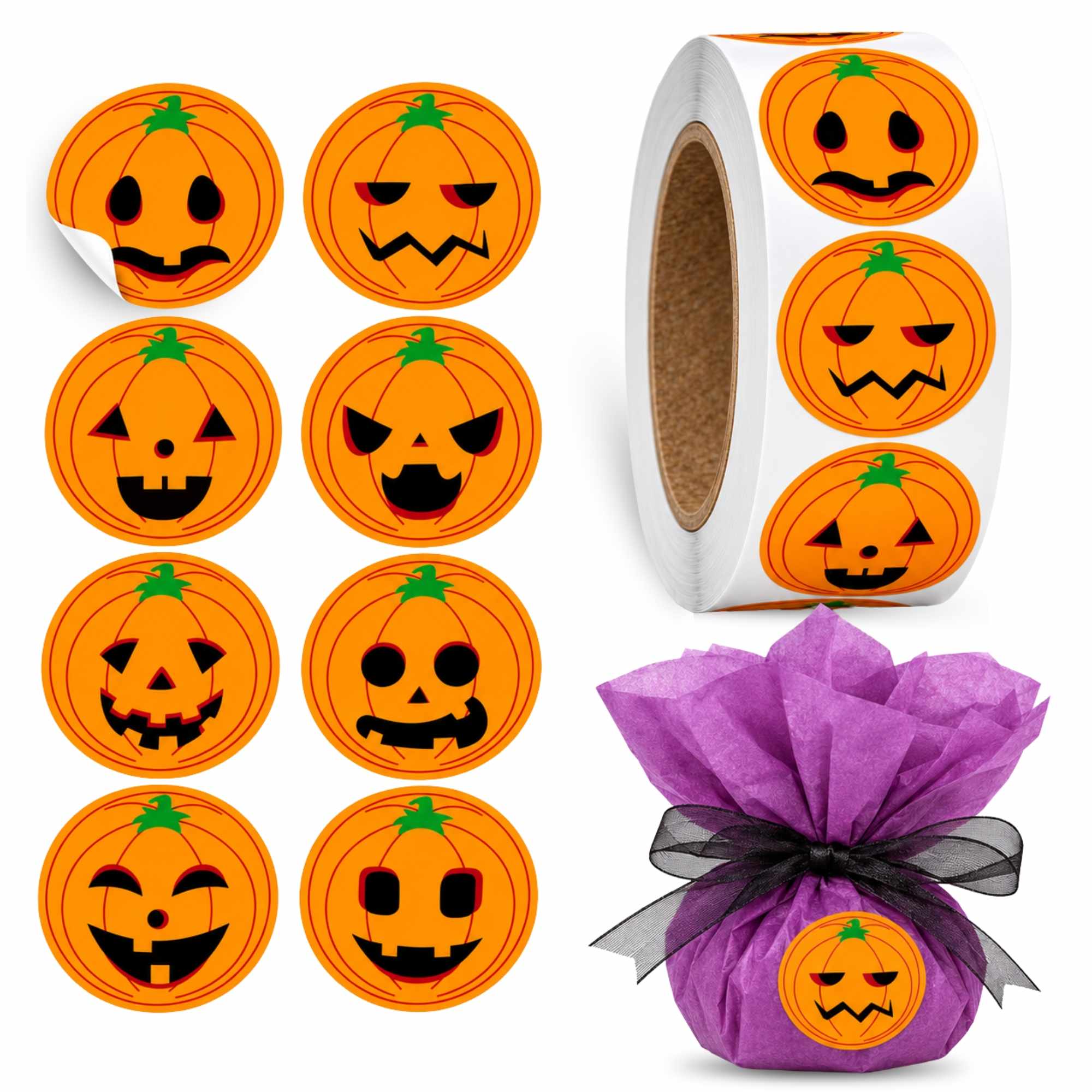 Rollo pegatinas de calabaza 2.5 cm 500 unidades - imagen 1