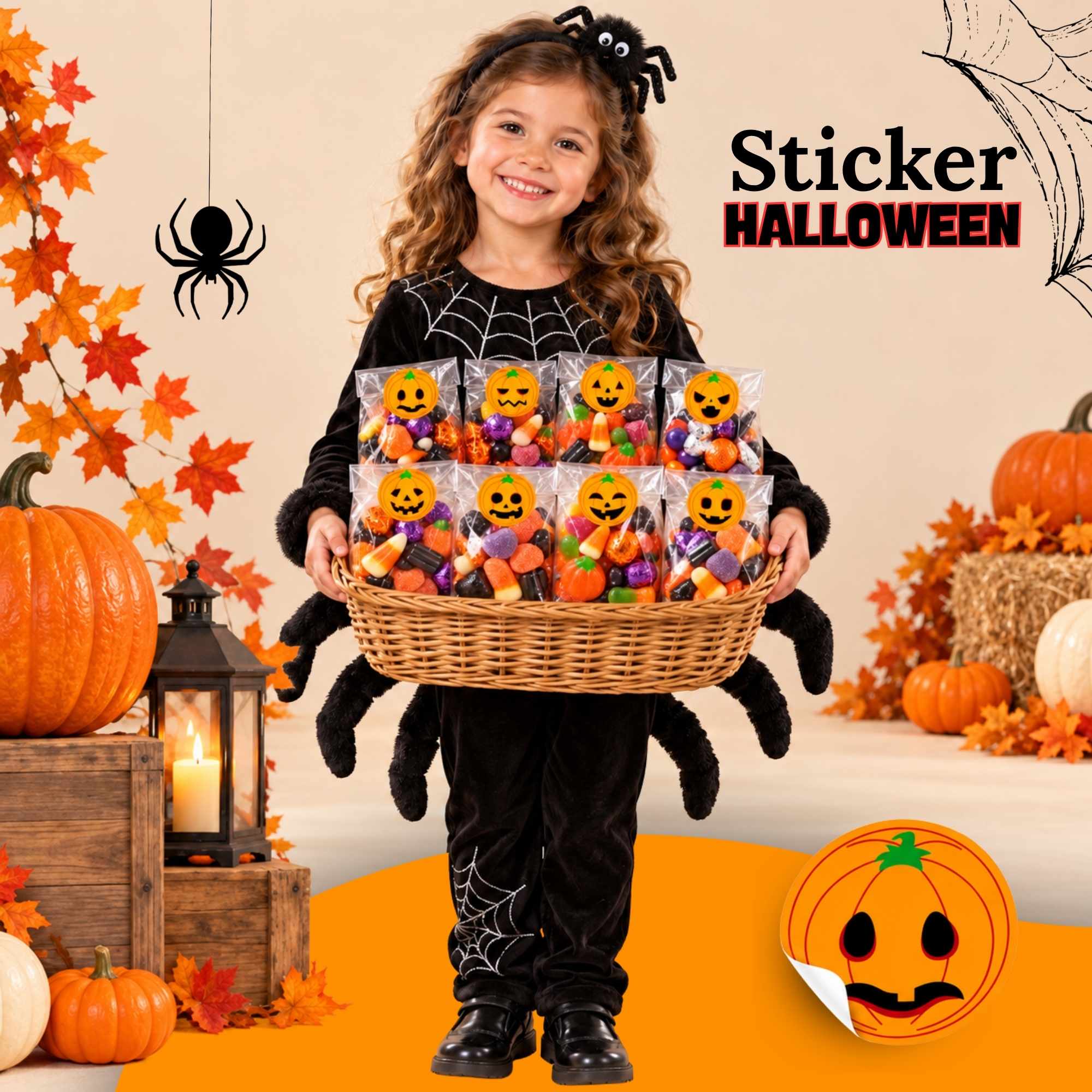 Rollo pegatinas de calabaza 2.5 cm 500 unidades - imagen 2
