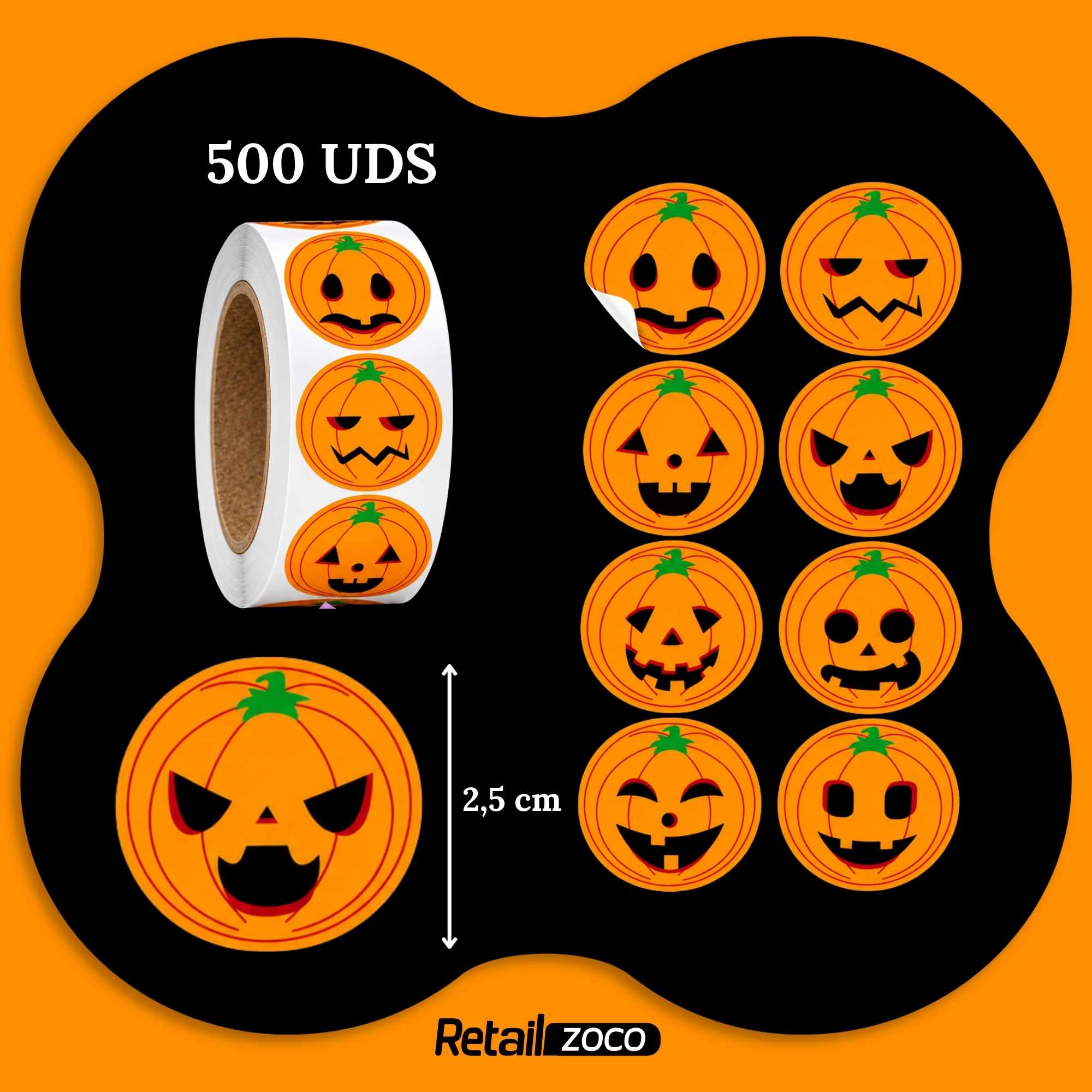 Rollo pegatinas de calabaza 2.5 cm 500 unidades - imagen 4