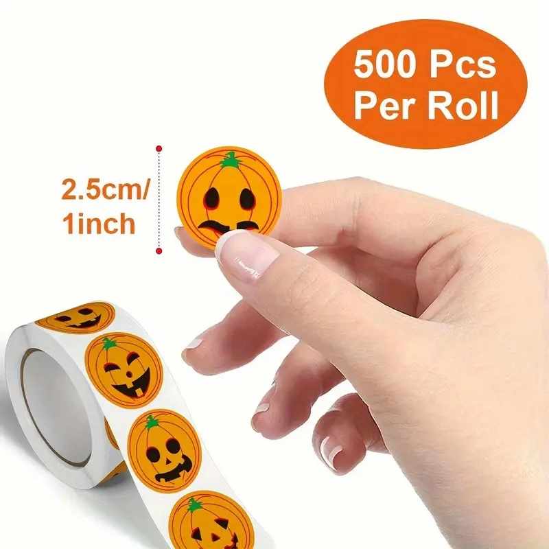 Rollo pegatinas de calabaza 2.5 cm 500 unidades - imagen 5