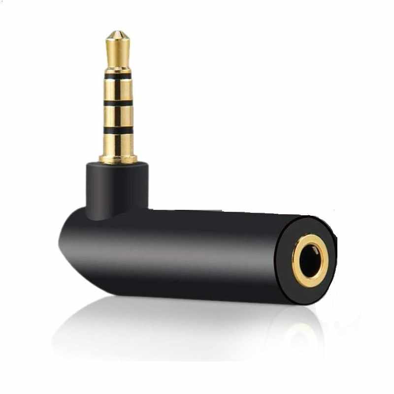 Adaptador audio estereo jack 3.5 mm acodado 4 pin dorado
