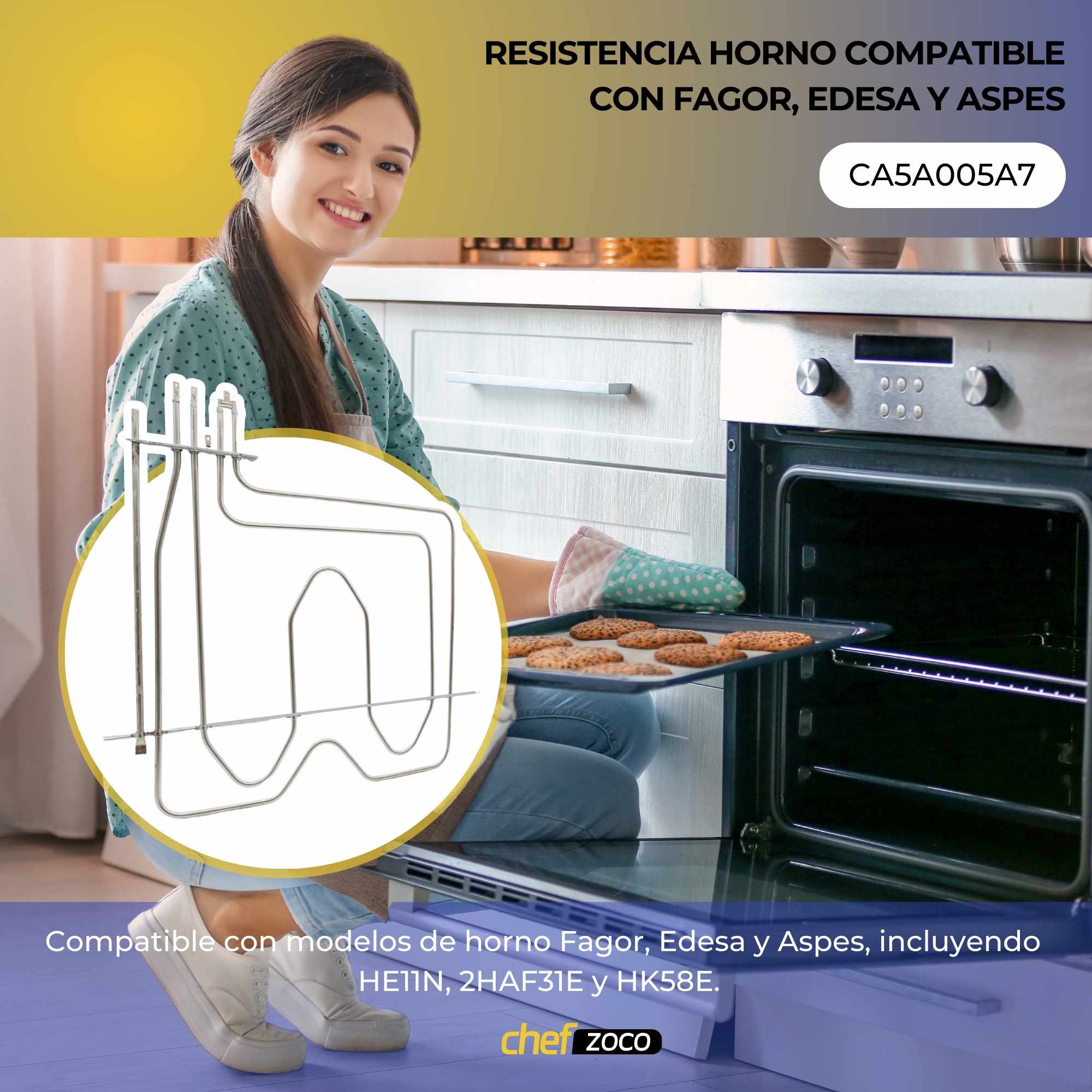 Resistencia solera Horno Fagor 1400+700W codigo original CA5A005A7 - imagen 2