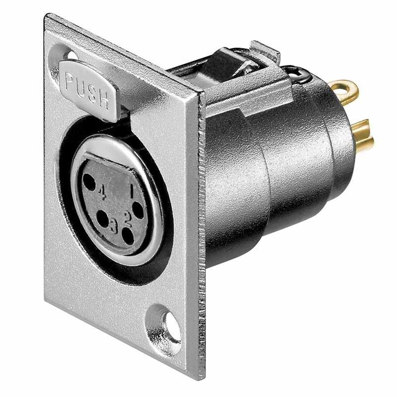 Conector chasis microfono XLR 4 pin hembra Plateado