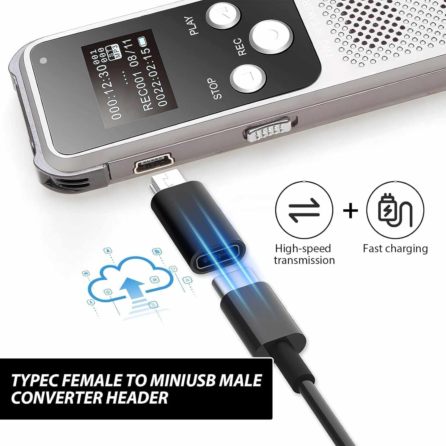 Adaptador USB tipo C 3.1 hembra a Mini USB macho Negro - imagen 4