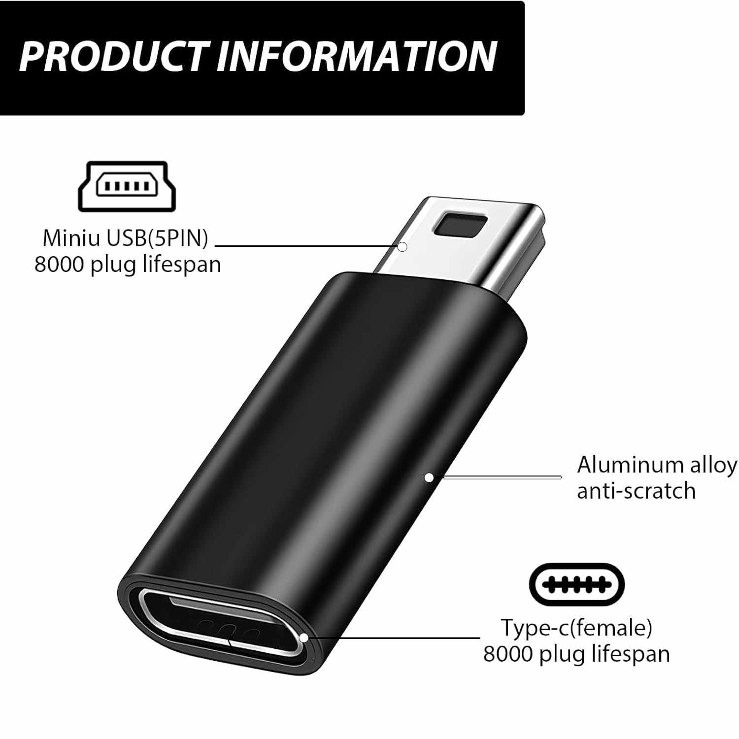 Adaptador USB tipo C 3.1 hembra a Mini USB macho Negro - imagen 5