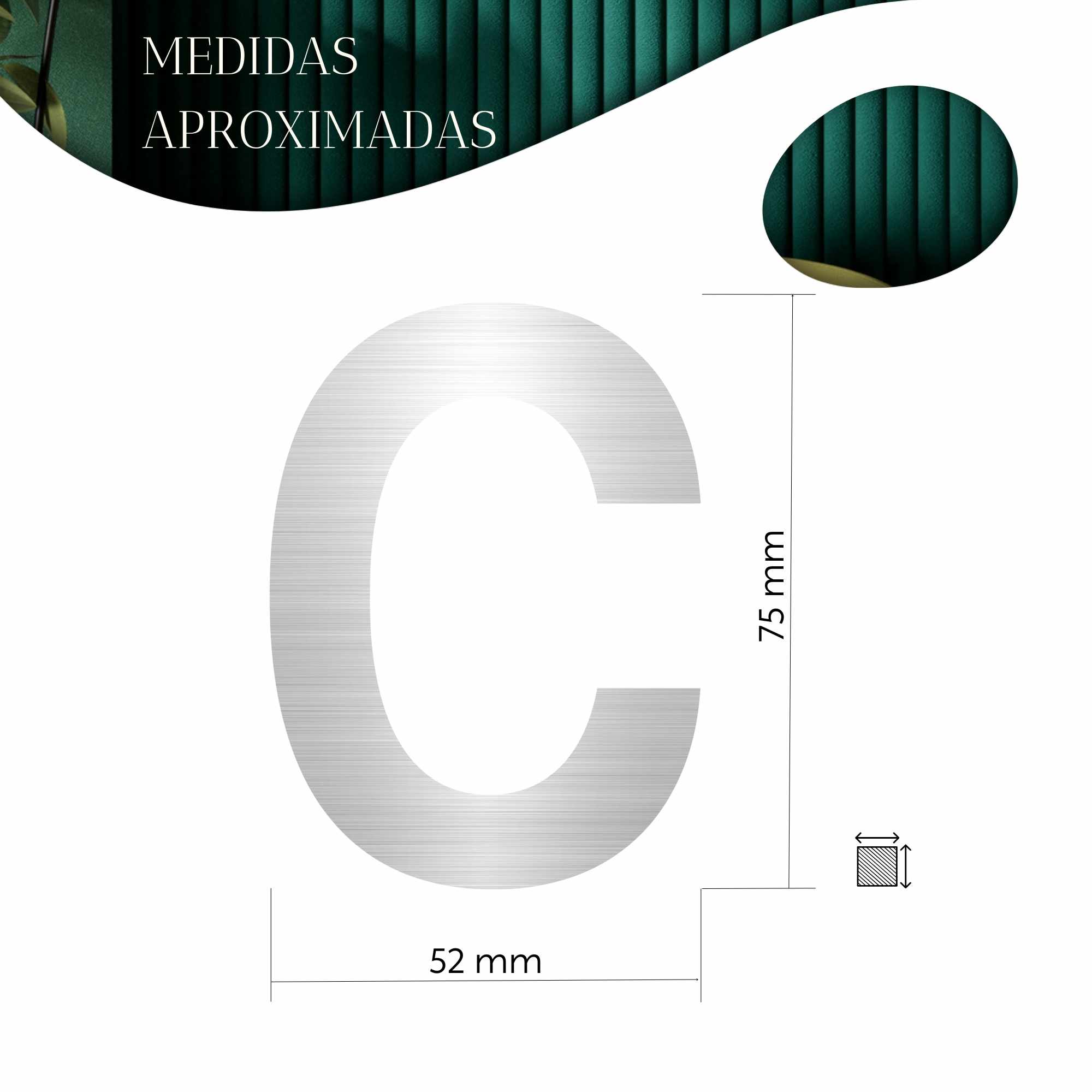 Letra C adhesivo en acero inoxidable 7.5 cm Plateada - imagen 4