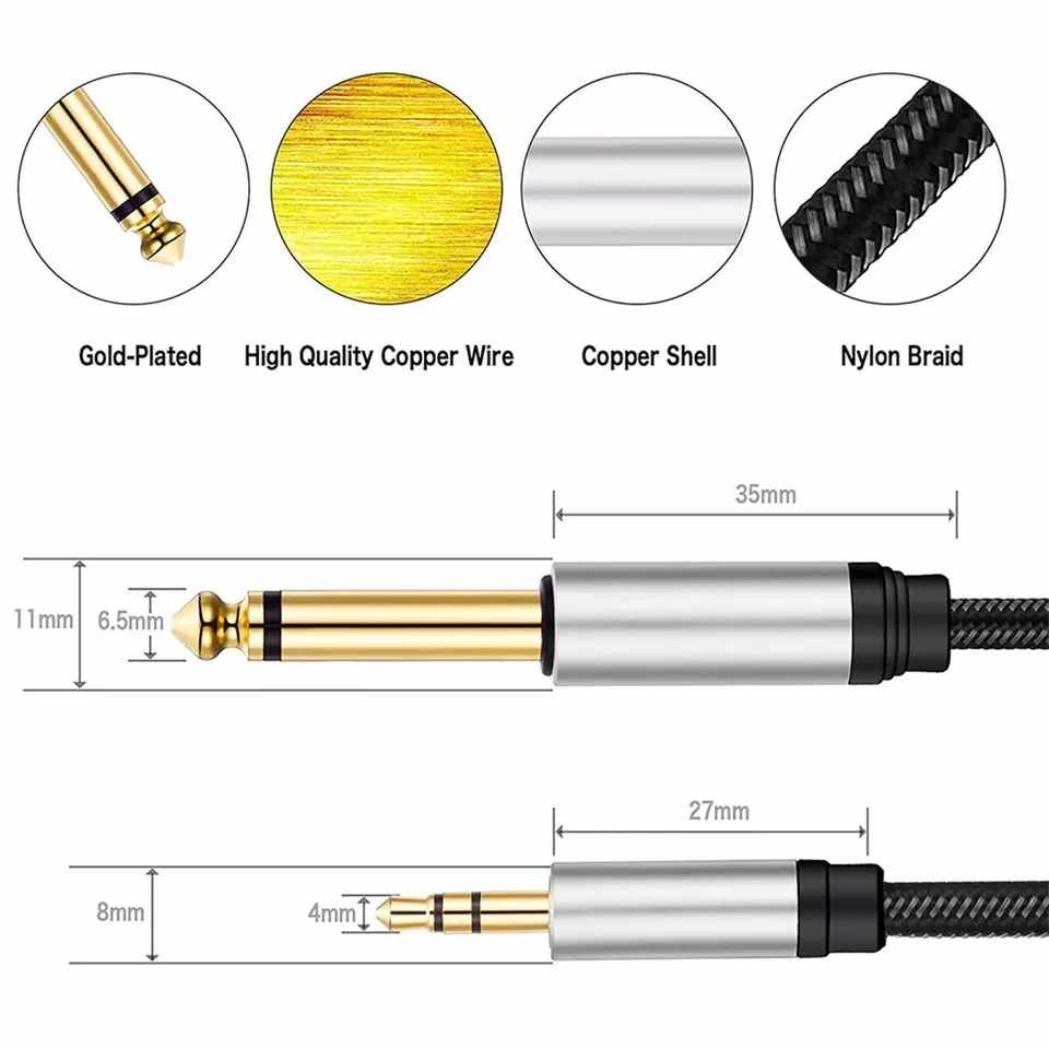 Cable De Audio TRS Jack 3.5 mm Estereo a Jack 6.35 mm Mono 1 Metro - imagen 3