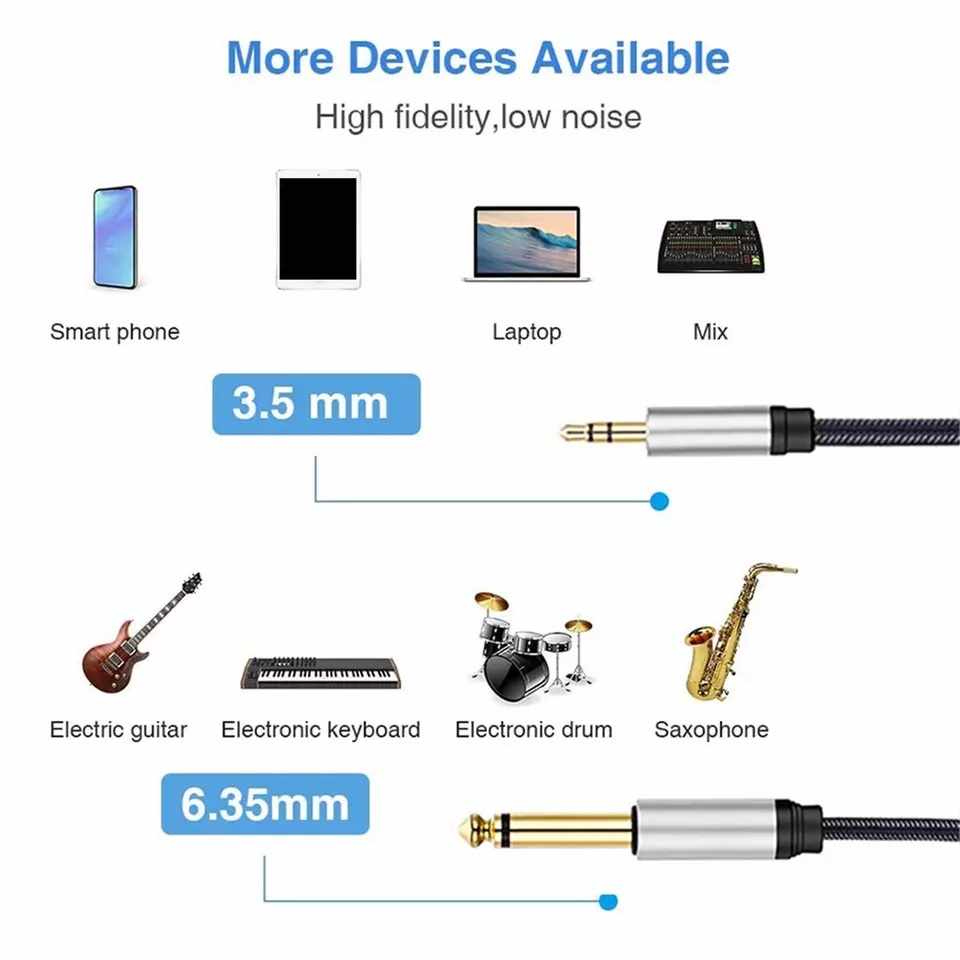 Cable De Audio TRS Jack 3.5 mm Estereo a Jack 6.35 mm Mono 1 Metro - imagen 5