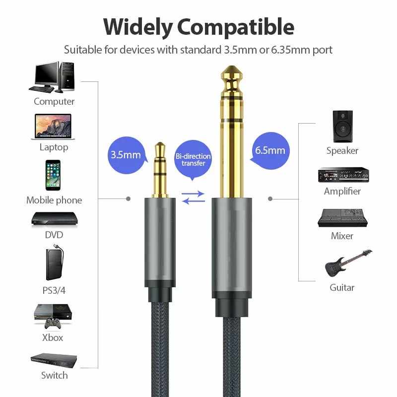 Cable De Audio TRS Jack 3.5 mm macho a Jack 6.35 mm macho Estereo 1 Metro - imagen 5