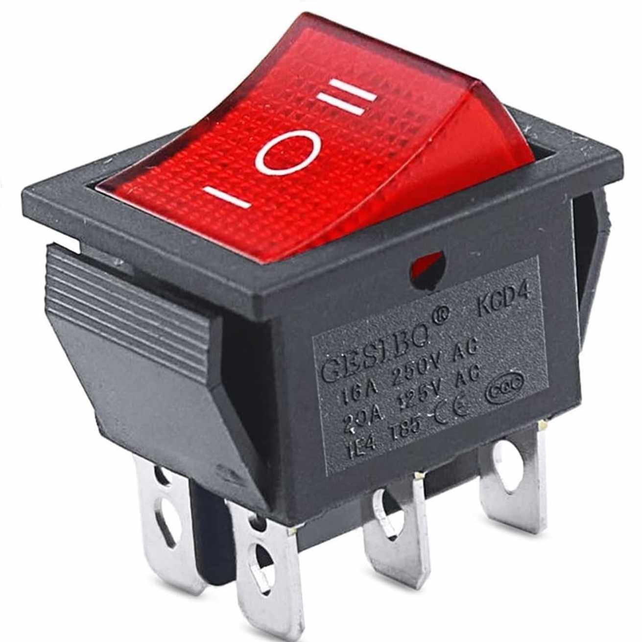 Interruptor basculante de 6 vias ON/OFF/ON Rojo 16 A