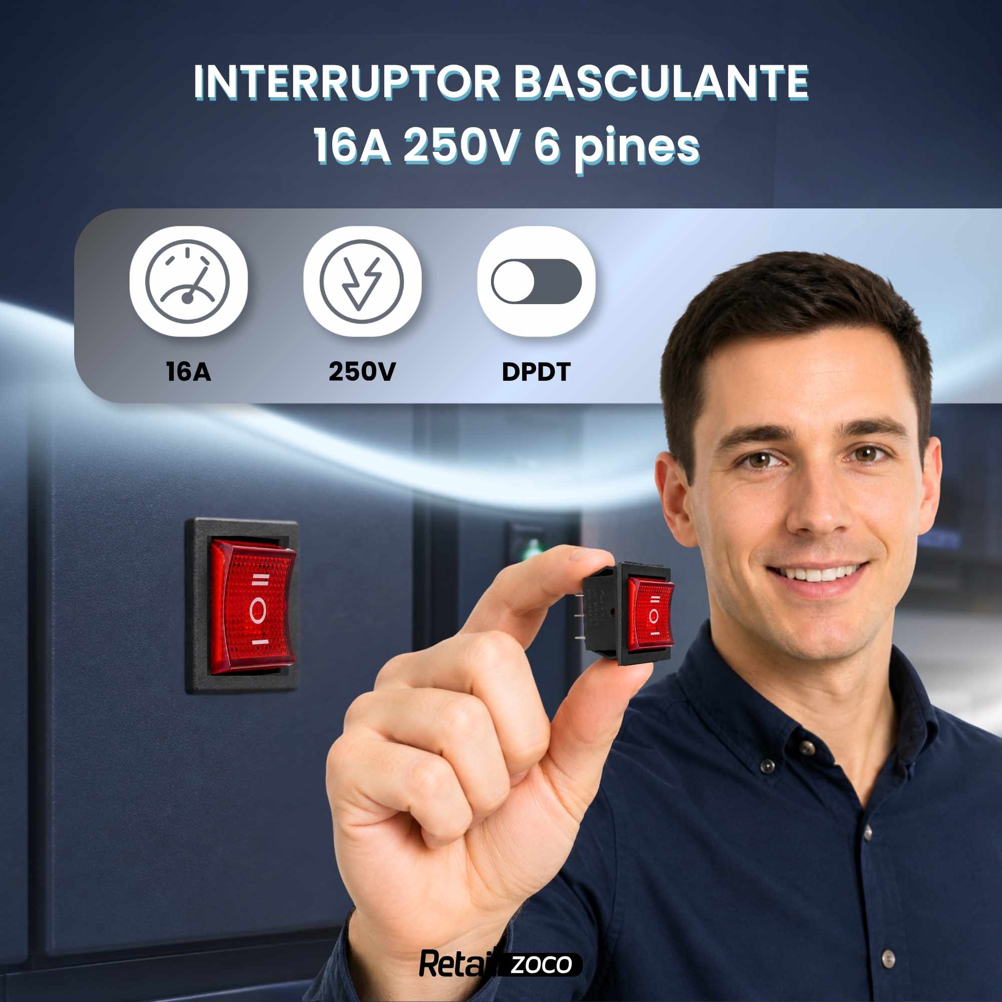 Interruptor basculante de 6 vias ON/OFF/ON Rojo 16 A - imagen 4
