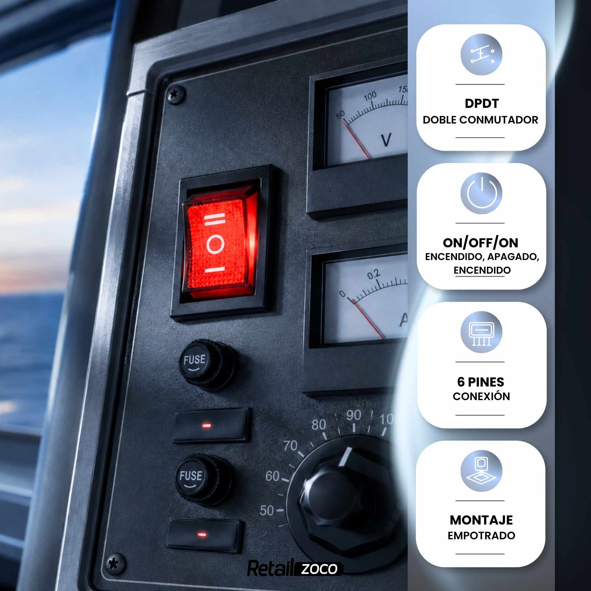 Interruptor basculante de 6 vias ON/OFF/ON Rojo 16 A - imagen 6