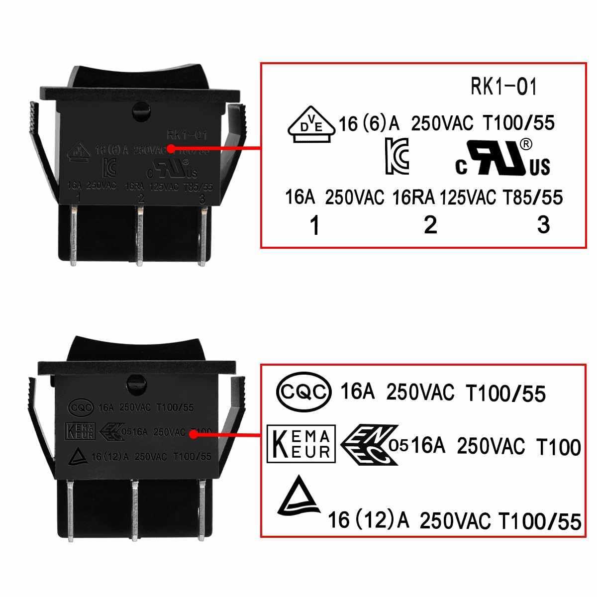 Interruptor basculante de 6 vias ON/OFF/ON Rojo 16 A - imagen 4