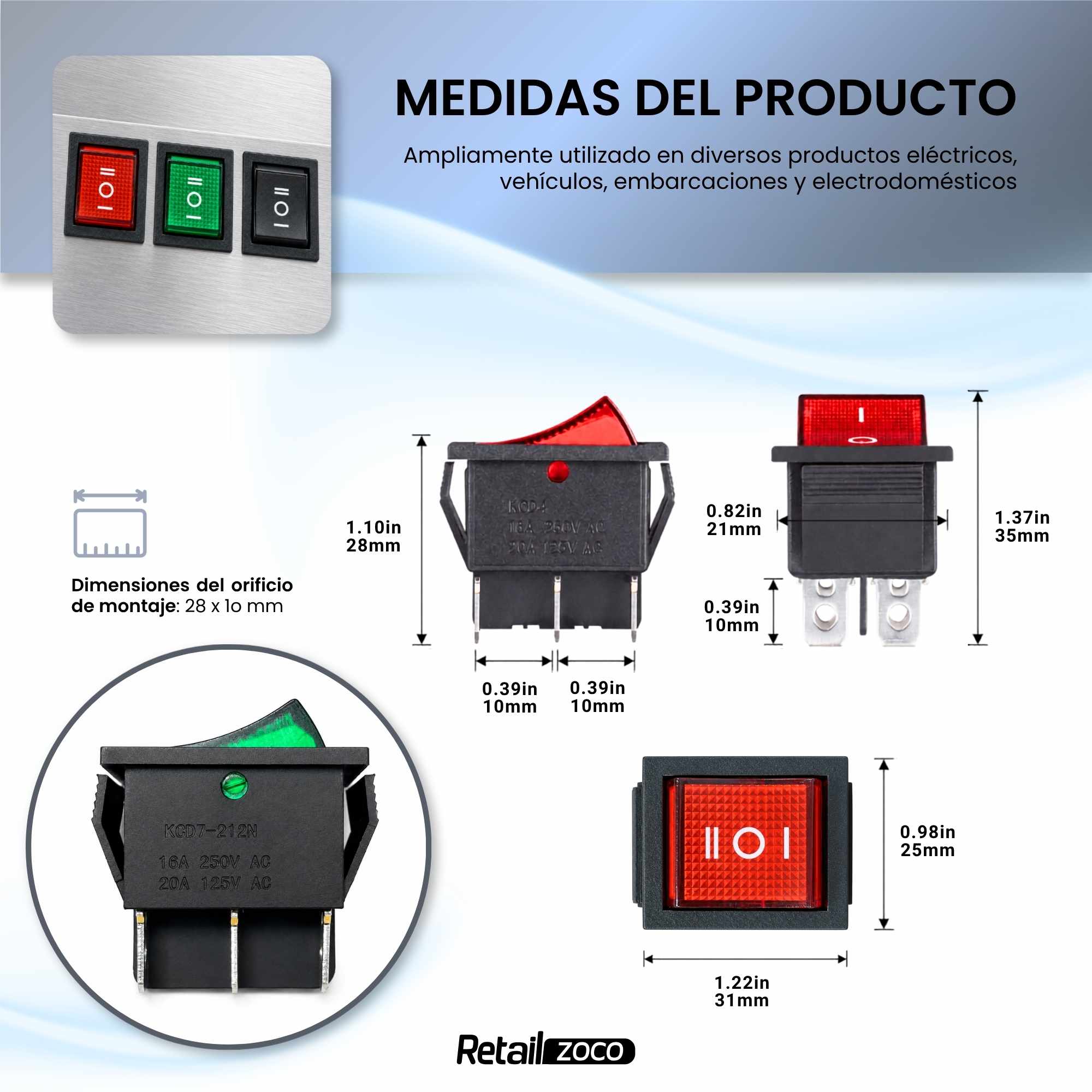 Interruptor basculante de 6 vias ON/OFF/ON verde 16 A - imagen 3