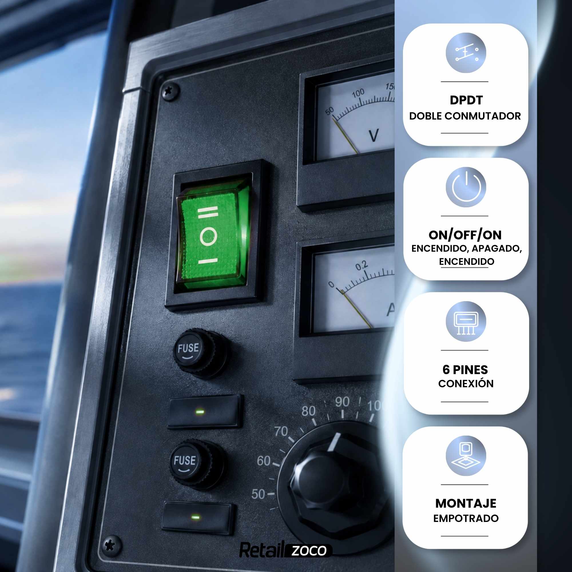 Interruptor basculante de 6 vias ON/OFF/ON verde 16 A - imagen 6