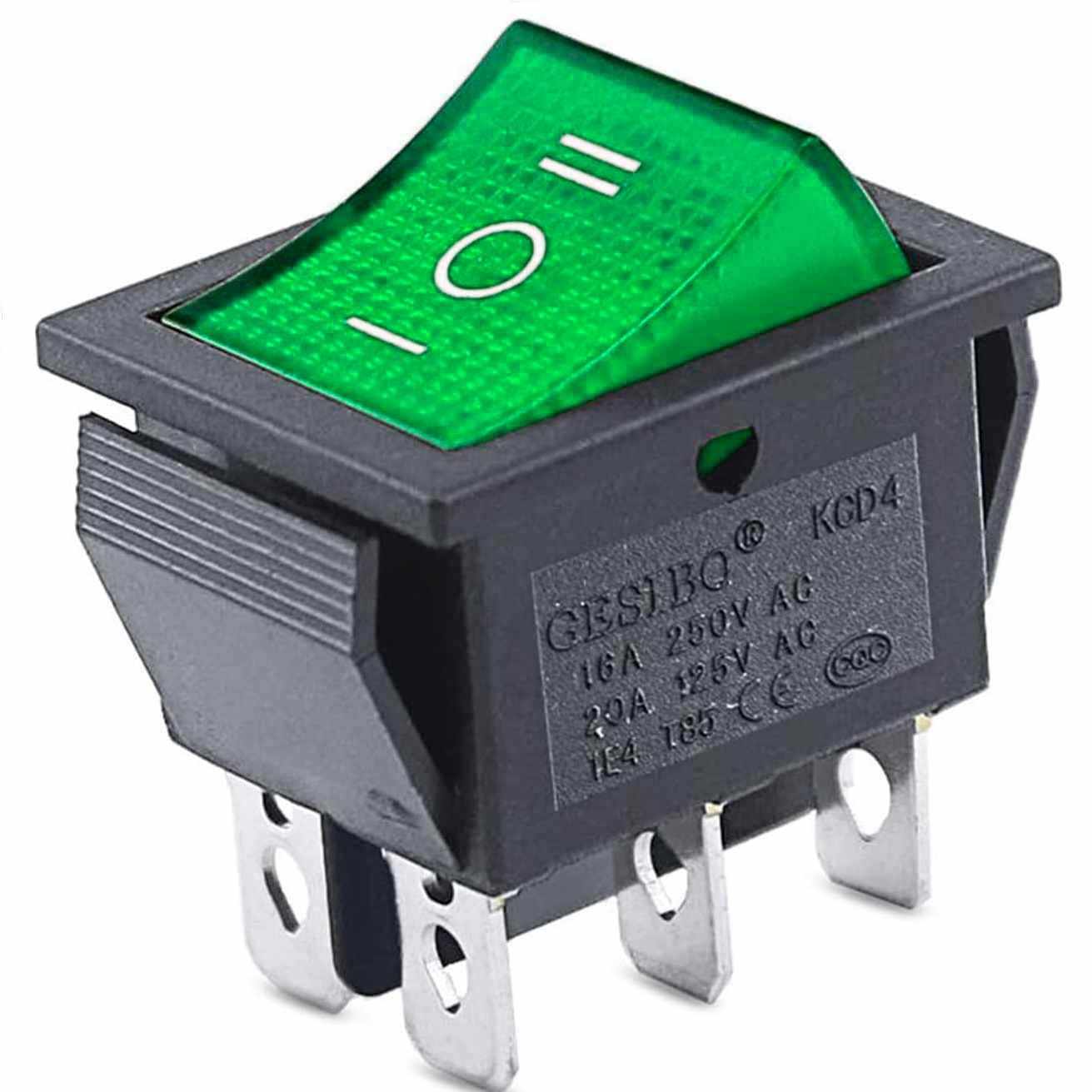 Interruptor basculante de 6 vias ON/OFF/ON verde 16 A