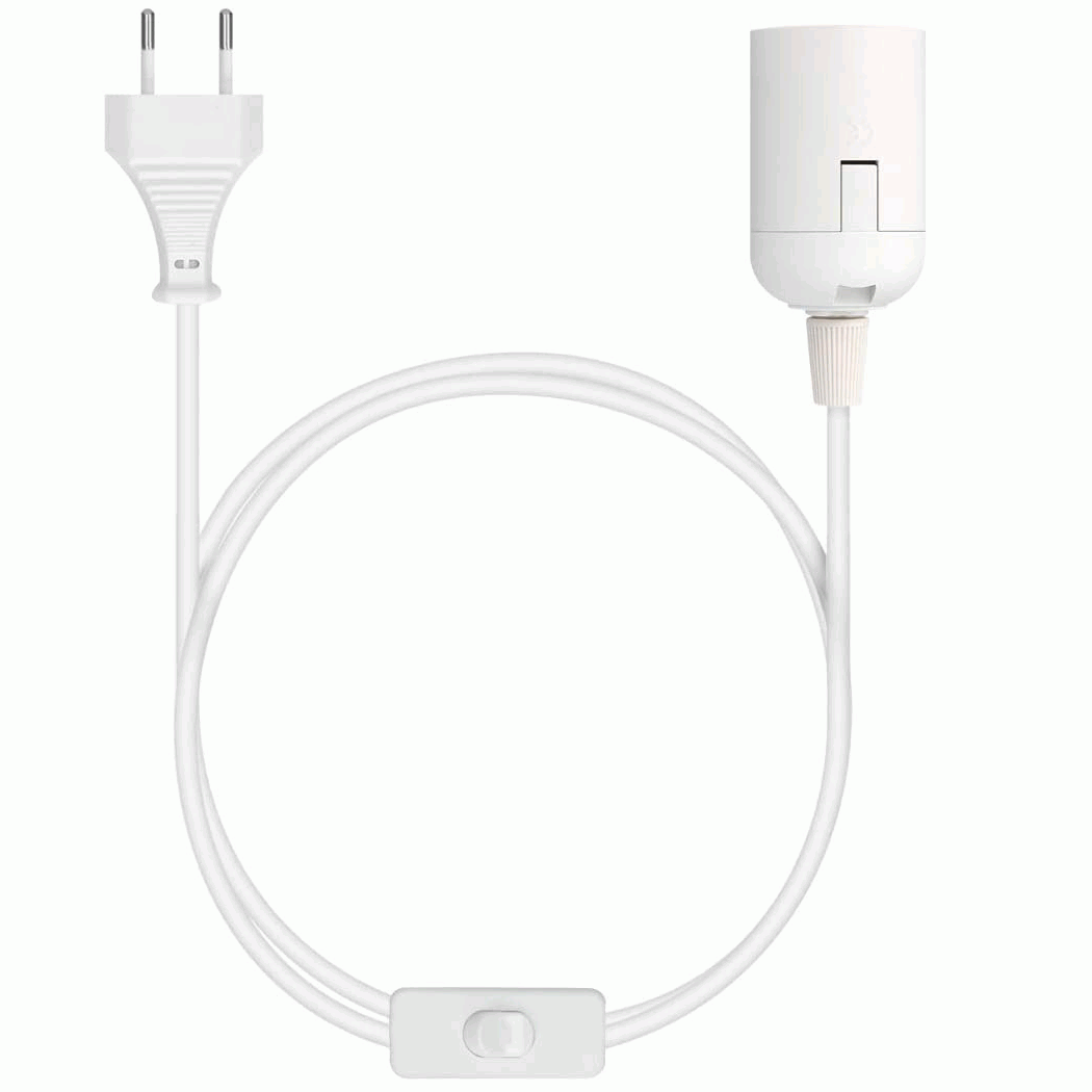 Cable de alimentacion portalamparas E27 con interruptor 2 Metros Blanco