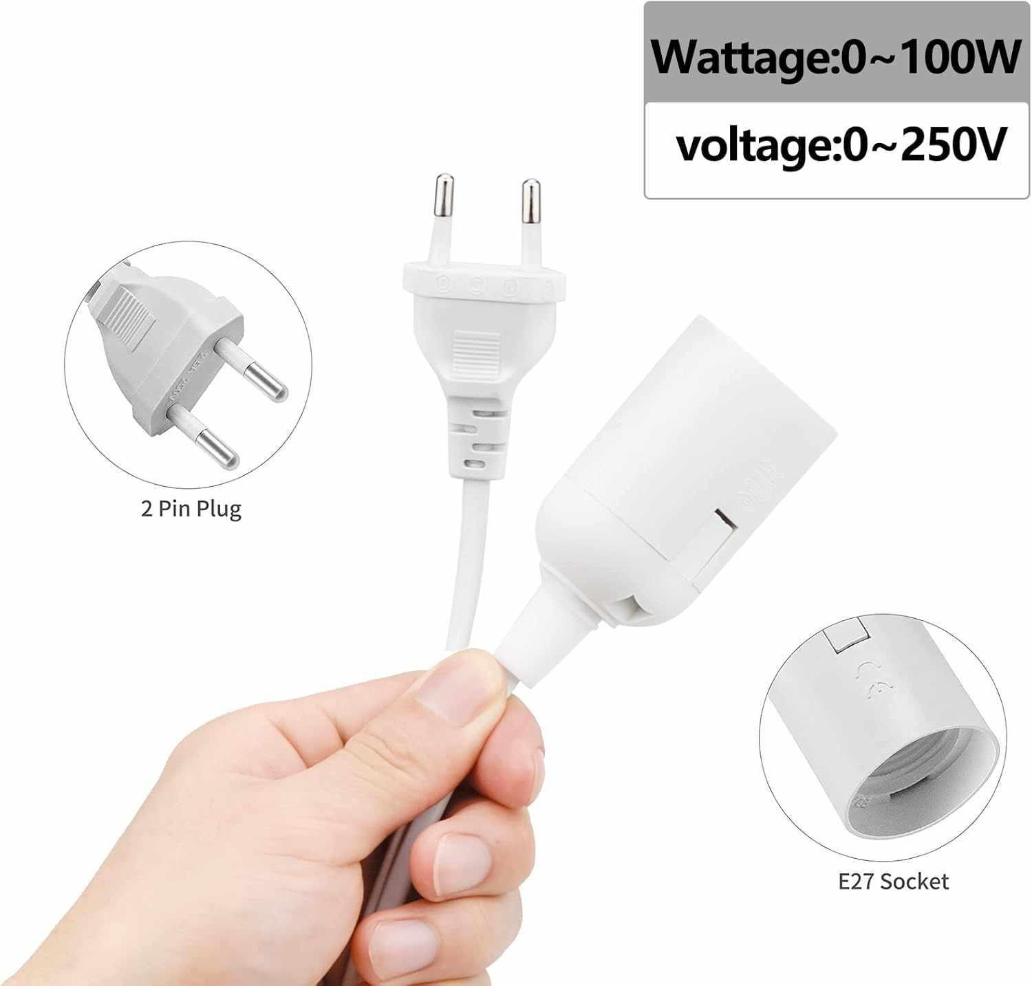 Cable de alimentacion portalamparas E27 con interruptor 2 Metros Blanco - imagen 2