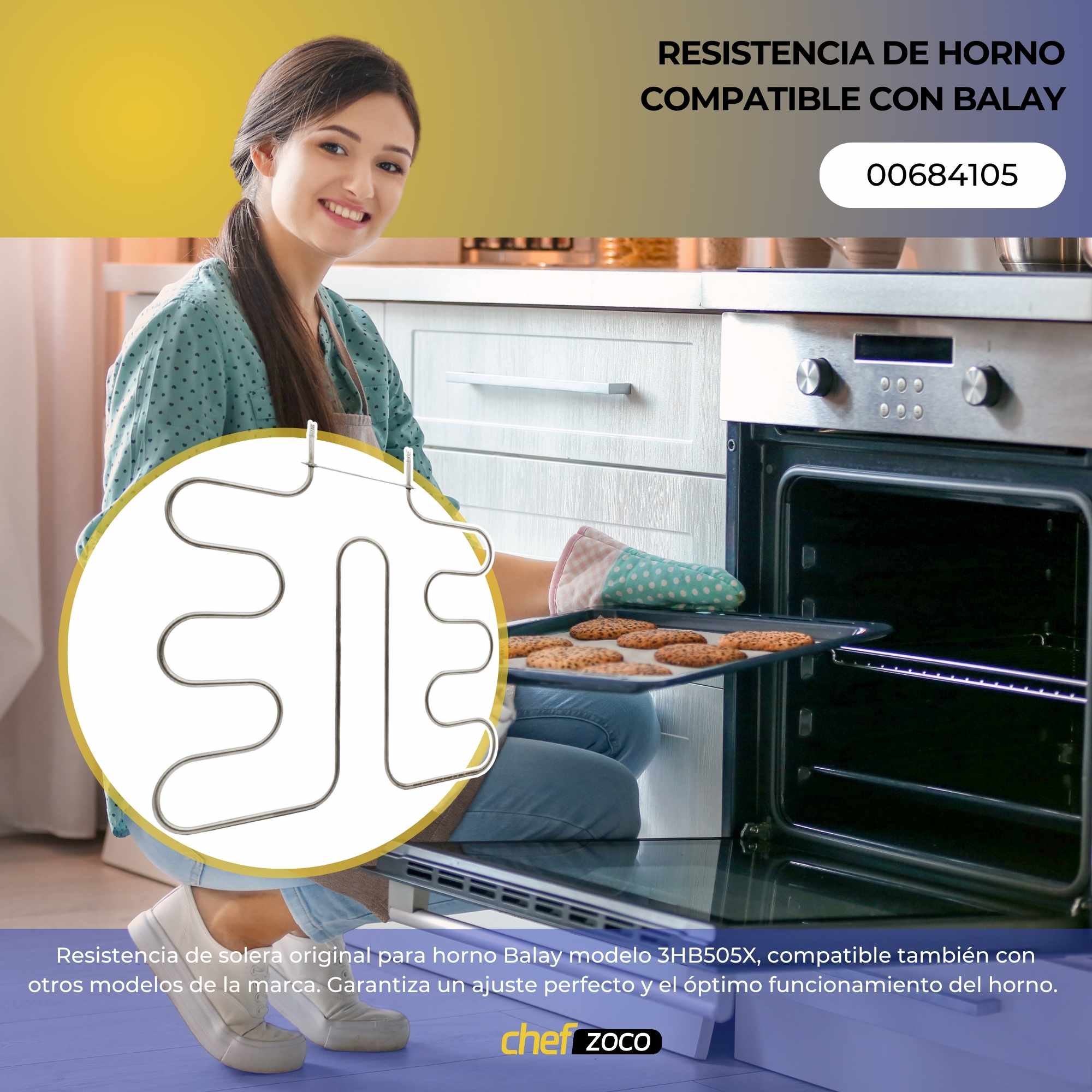 Resistencia solera Horno Balay 1200W codigo original 00684105 - imagen 2