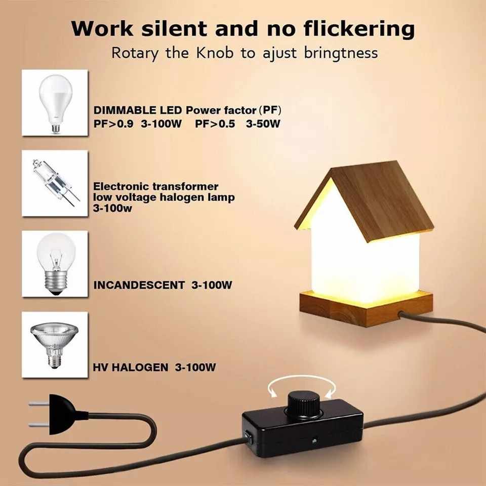 Potenciometro regulador de luz 3-100W Negro AC 220-240V - imagen 3